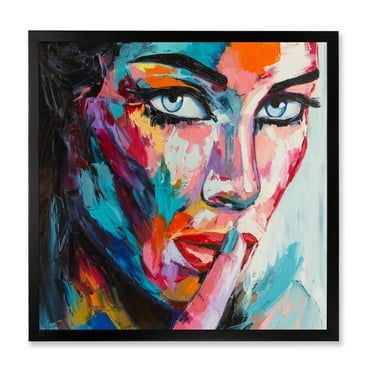 Designart 'Abstract Portrait Of A Young Woman With Blue Eyes II' Modern Framed Art Print