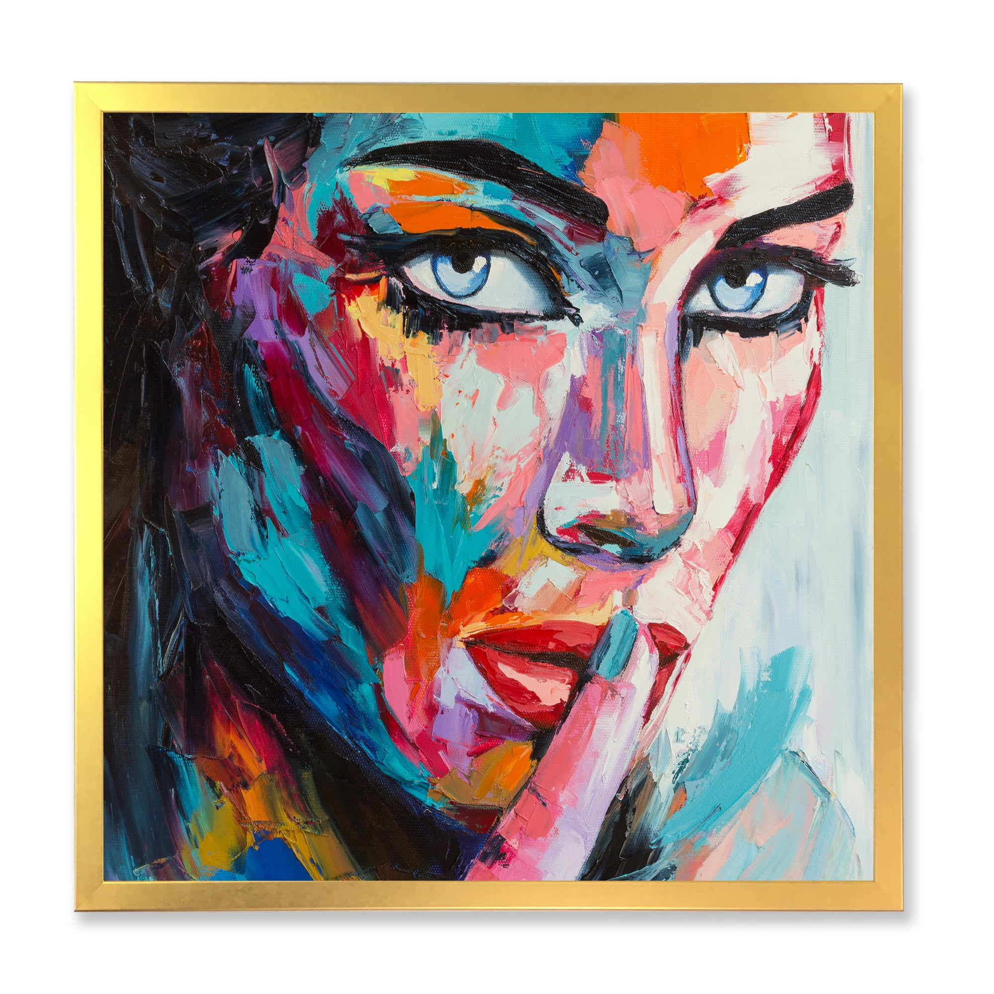 Designart 'Abstract Portrait Of A Young Woman With Blue Eyes II' Modern Framed Art Print