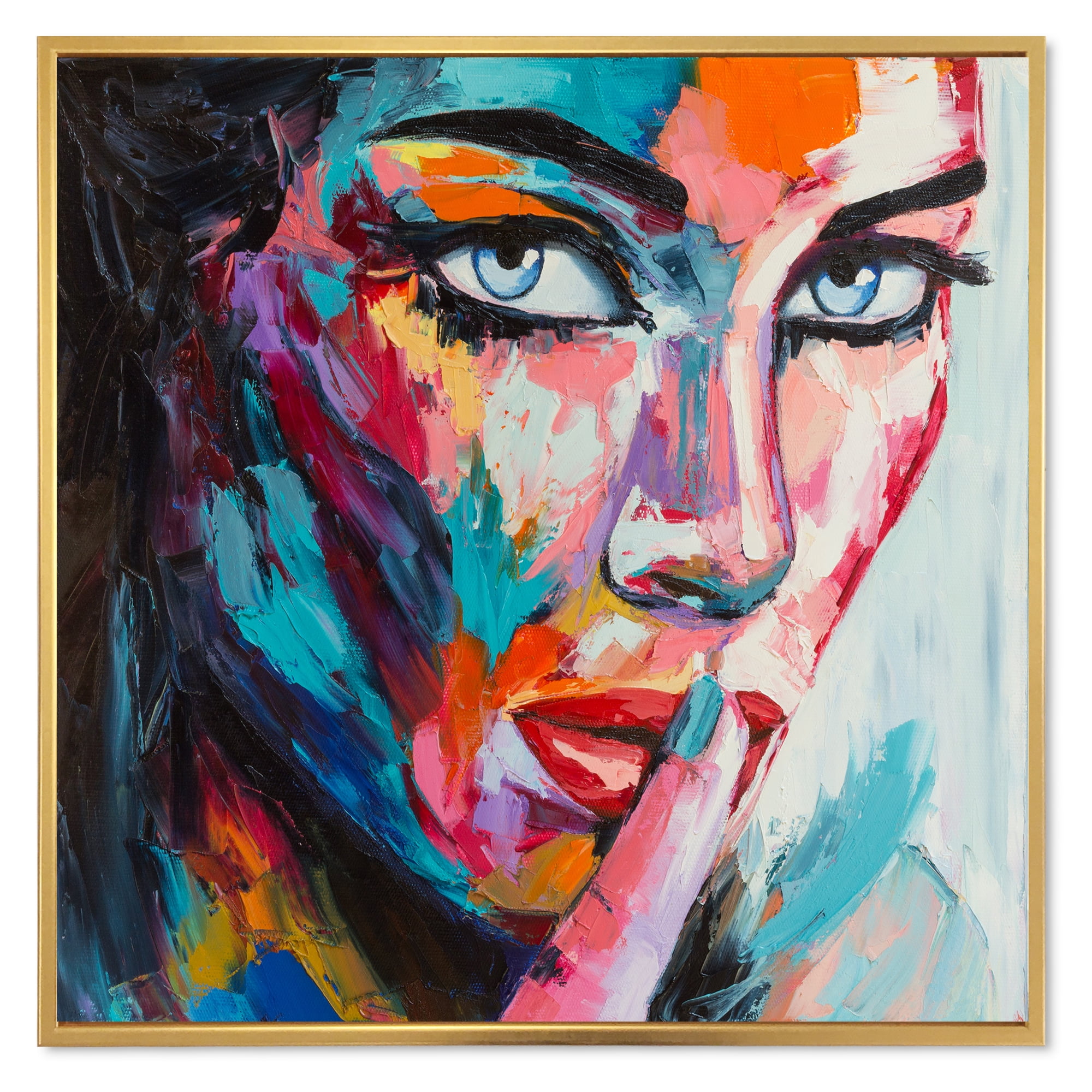 Designart 'Abstract Portrait Of A Young Woman With Blue Eyes II' Modern Framed Canvas Wall Art Print