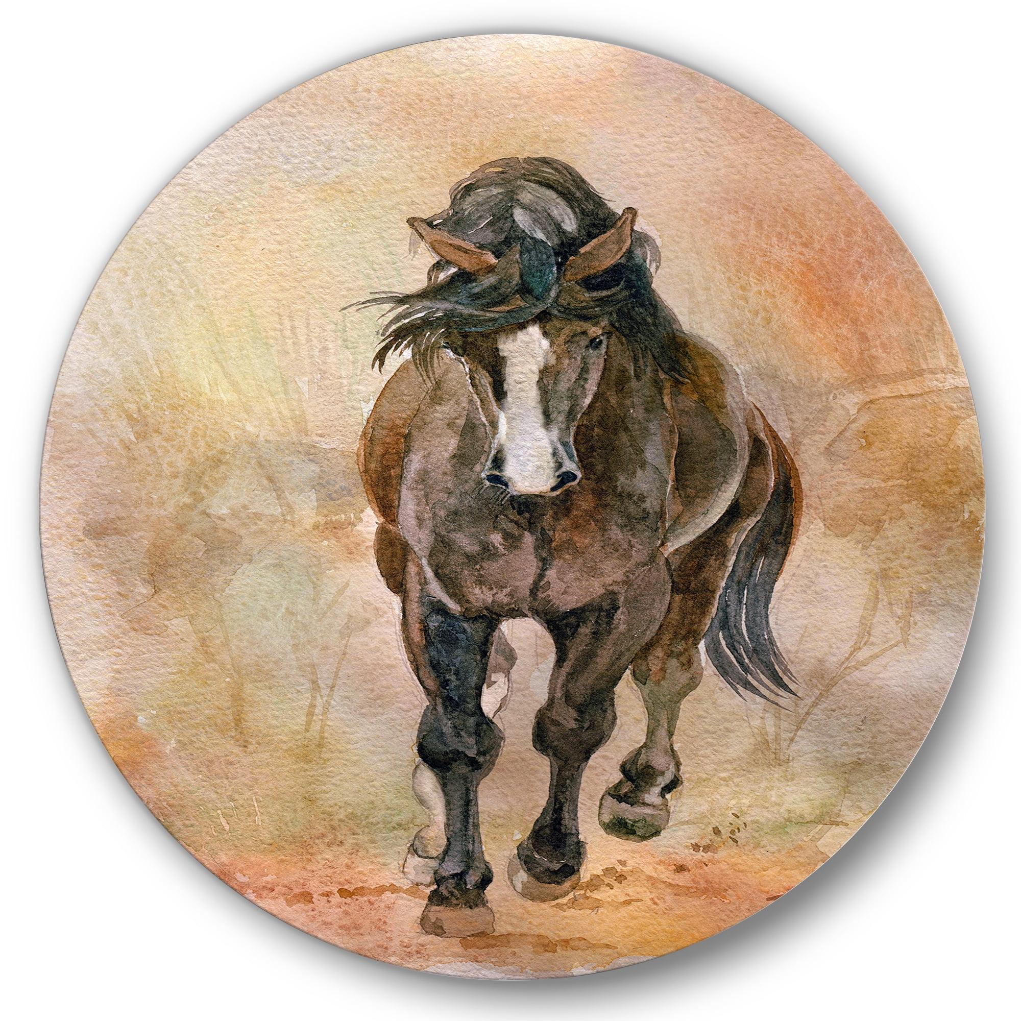 Designart 'Abstract Portrait Of Beautiful Chestnut Horse I' Farmhouse Circle Metal Wall Art 29x29 - Disc of 29