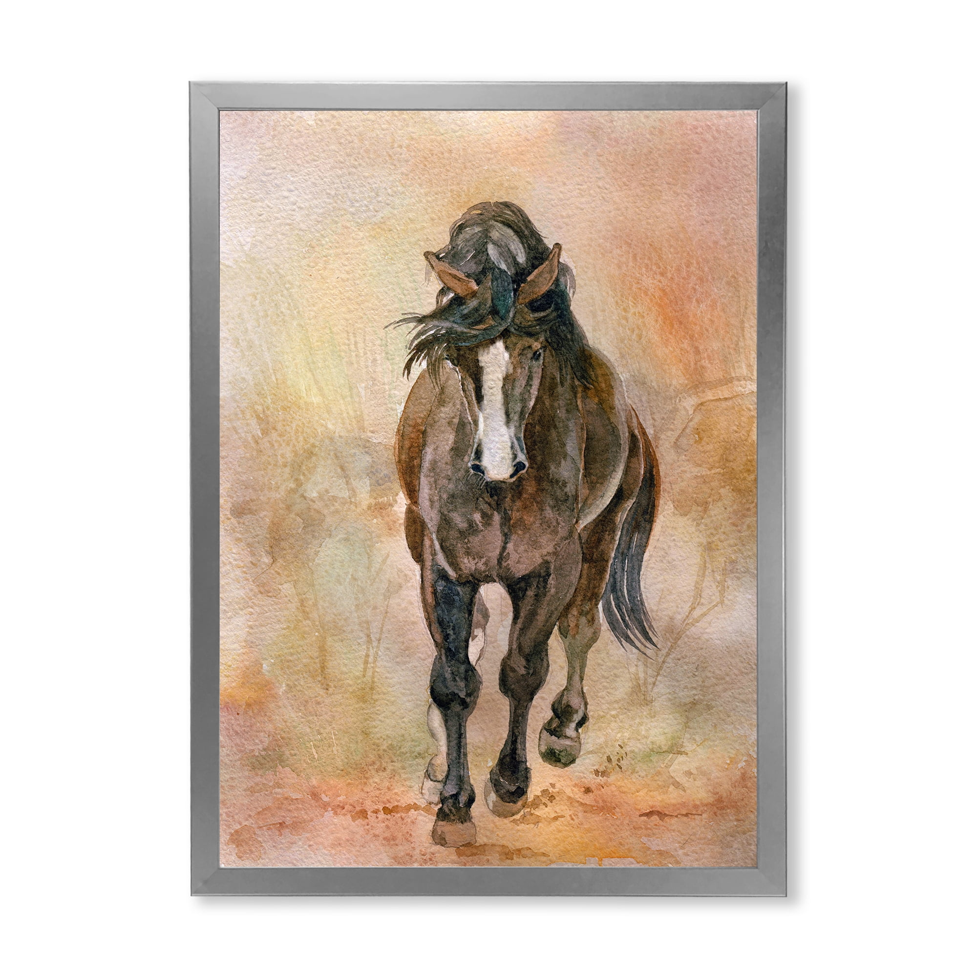 Designart 'Abstract Portrait Of Beautiful Chestnut Horse II' Farmhouse Framed Art Print