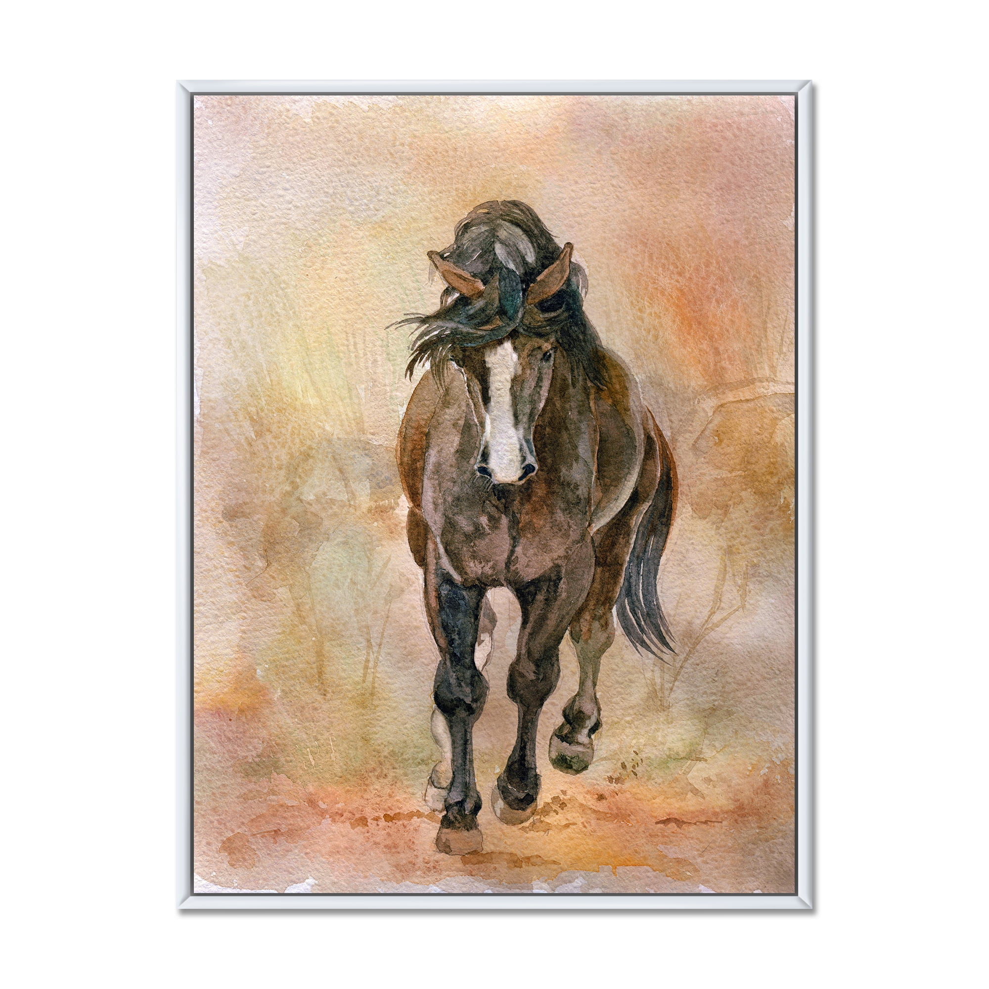 Designart 'Abstract Portrait Of Beautiful Chestnut Horse II' Farmhouse Framed Canvas Wall Art Print