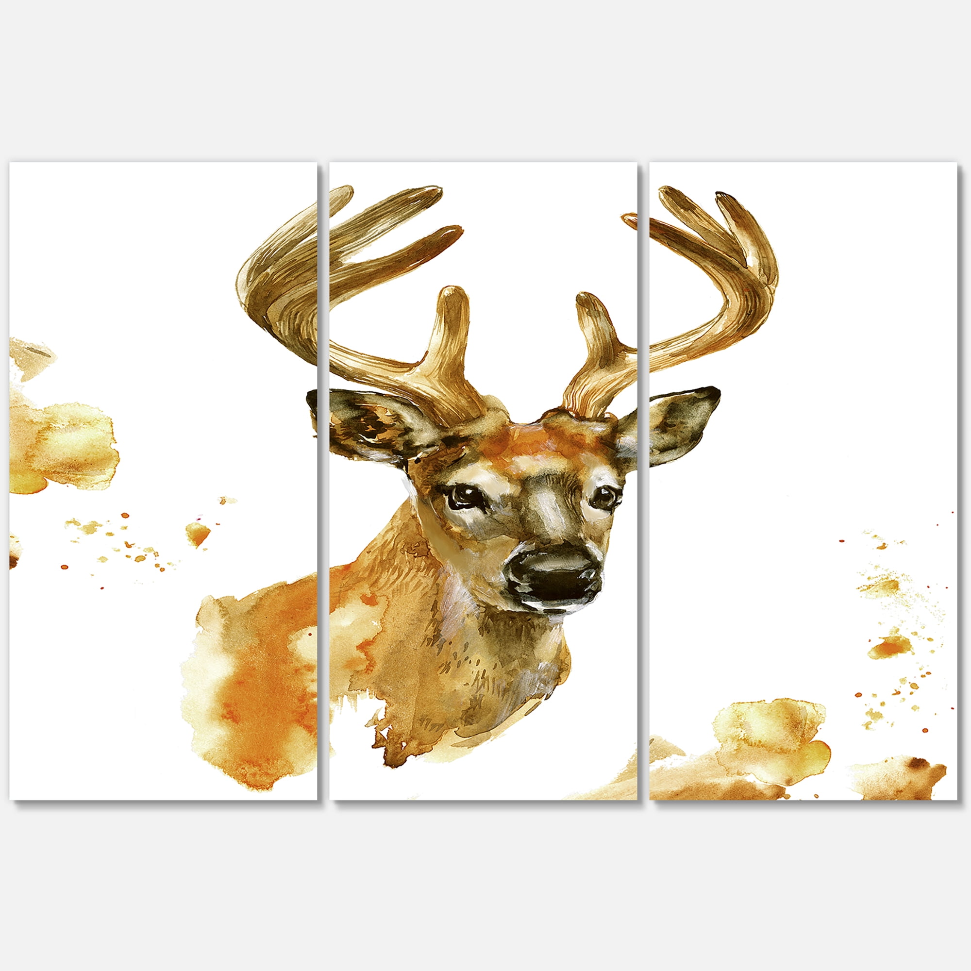 Designart ' Abstract Portrait Of Deer With Big Horns ' Farmhouse Canvas Wall Art Print