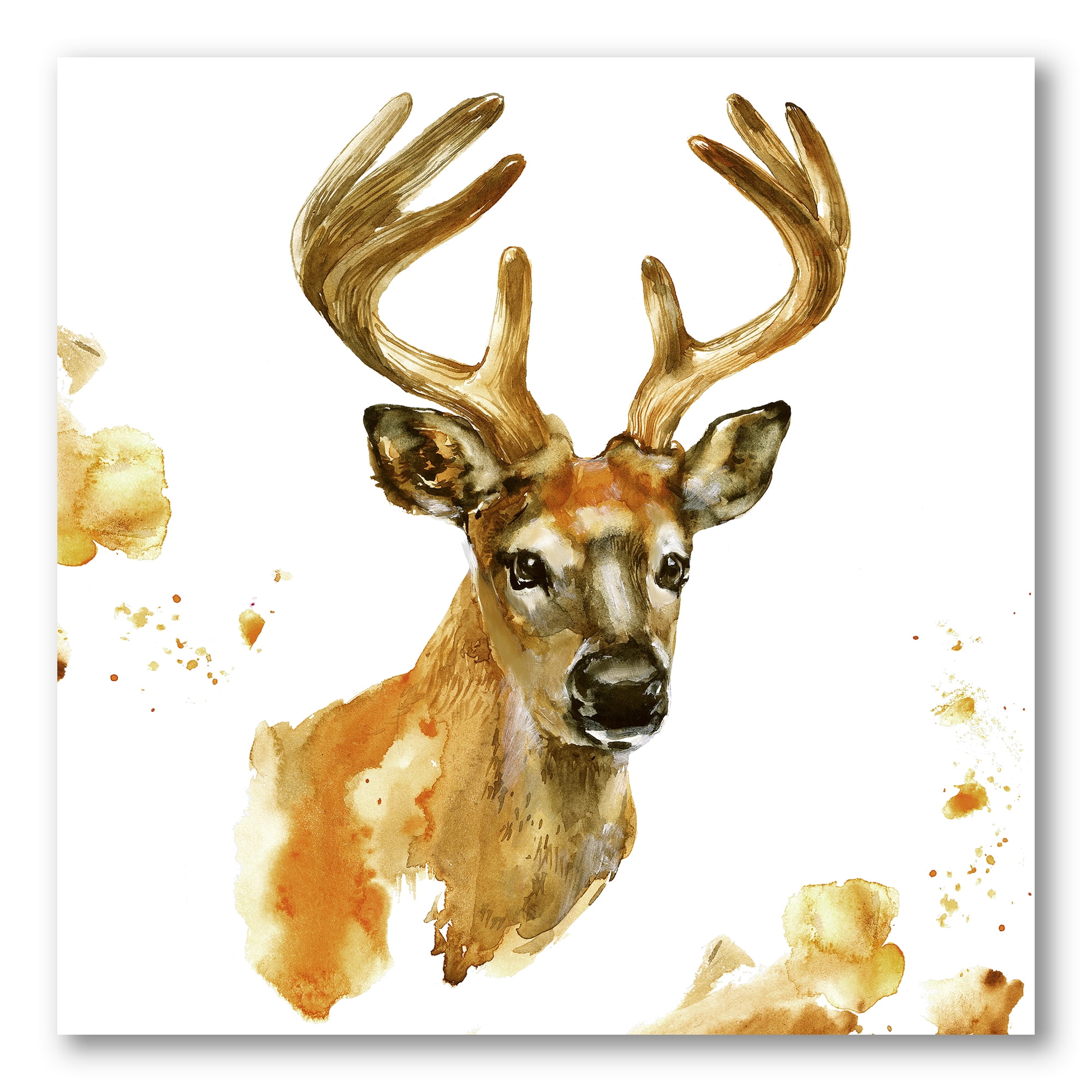 Designart Abstract Portrait Of Deer With Big Horns Farmhouse Canvas Wall Art Print