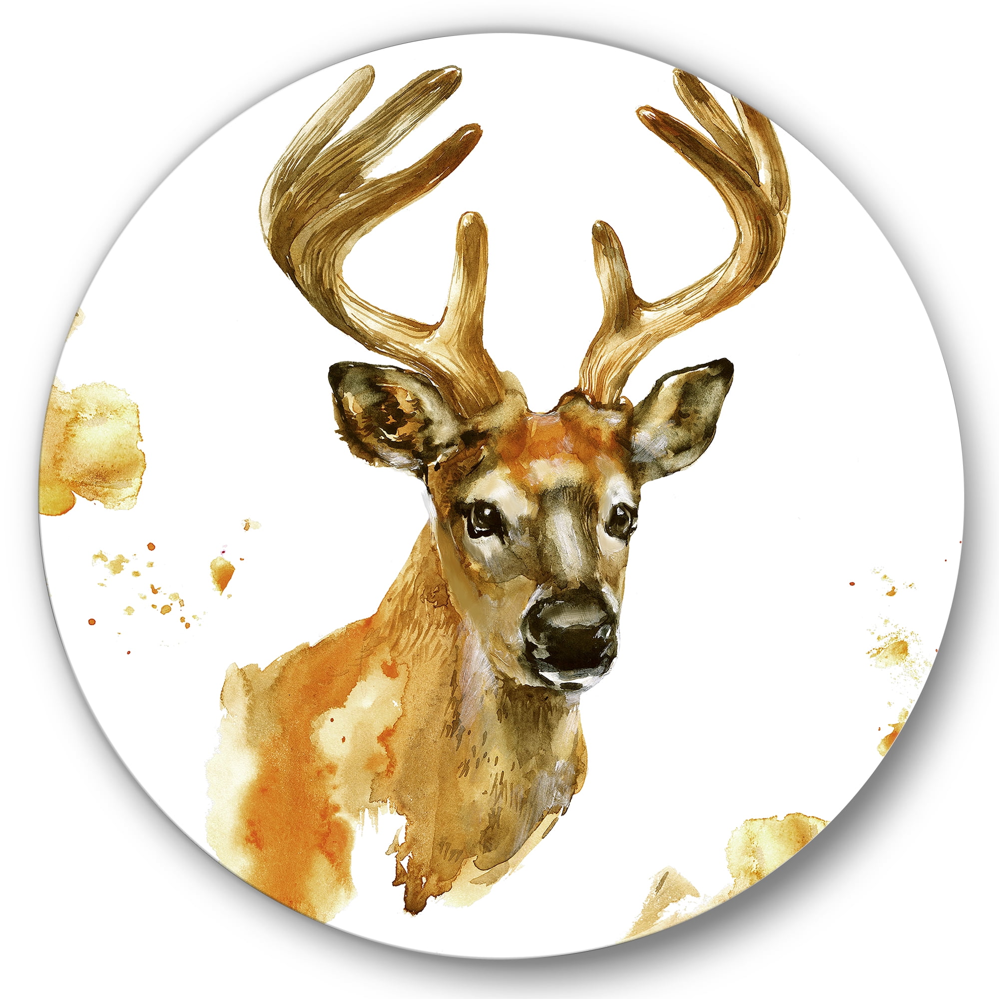 Designart 'Abstract Portrait Of Deer With Big Horns' Farmhouse Circle Metal Wall Art 29x29 - Disc of 29