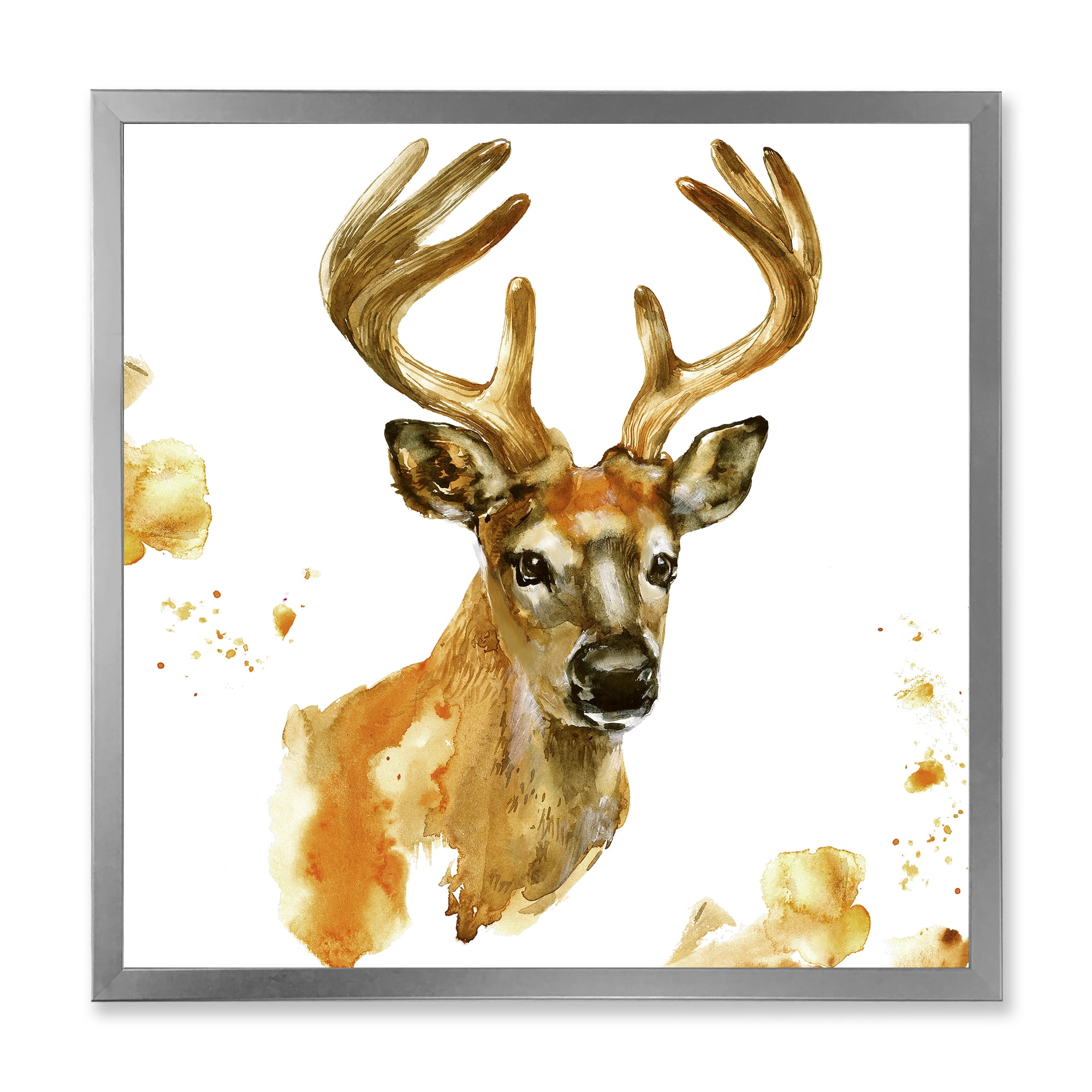 Designart 'Abstract Portrait Of Deer With Big Horns' Farmhouse Framed Art Print