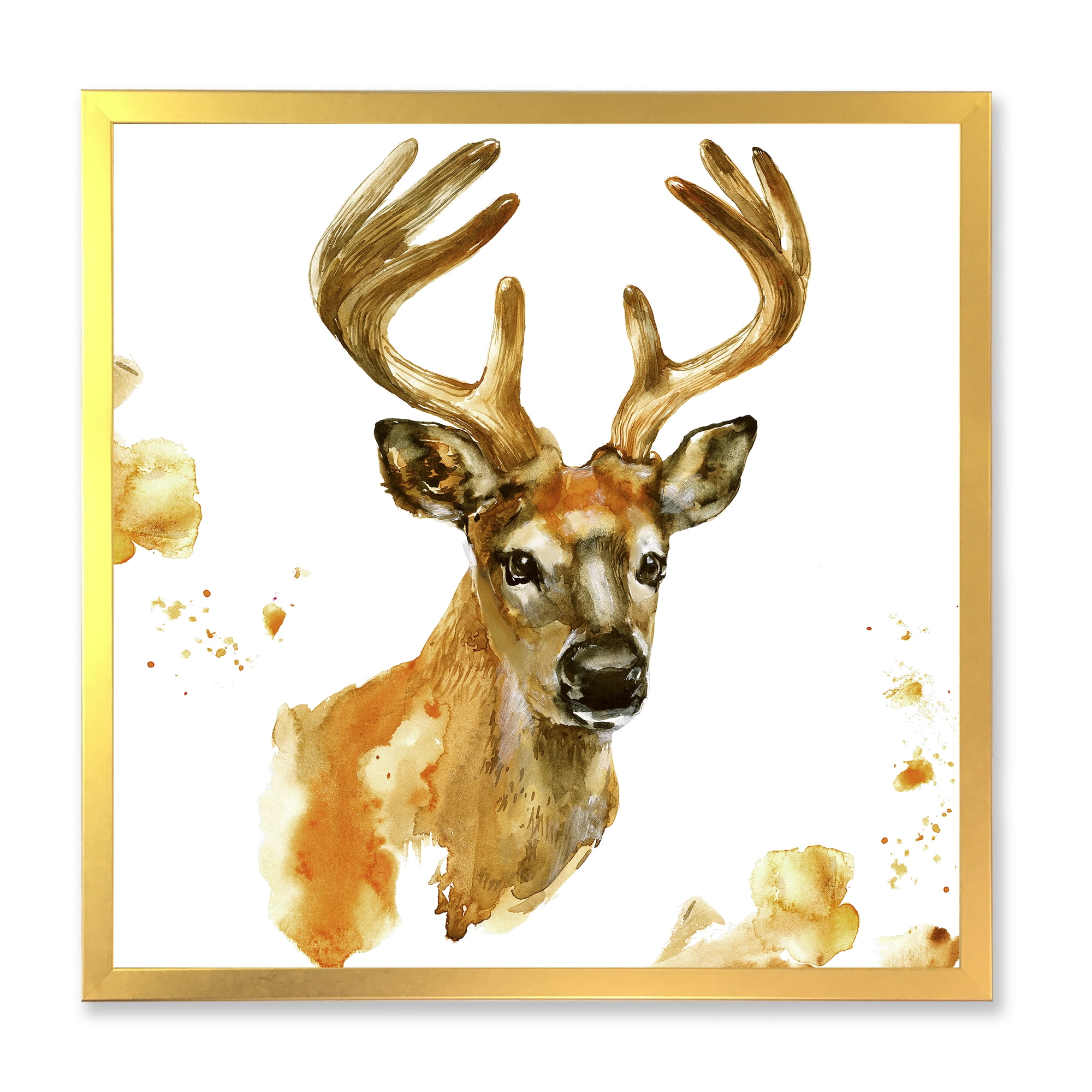 Designart 'Abstract Portrait Of Deer With Big Horns' Farmhouse Framed Art Print
