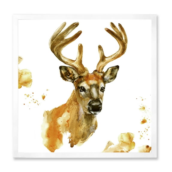 Designart 'Abstract Portrait Of Deer With Big Horns' Farmhouse Framed Art Print