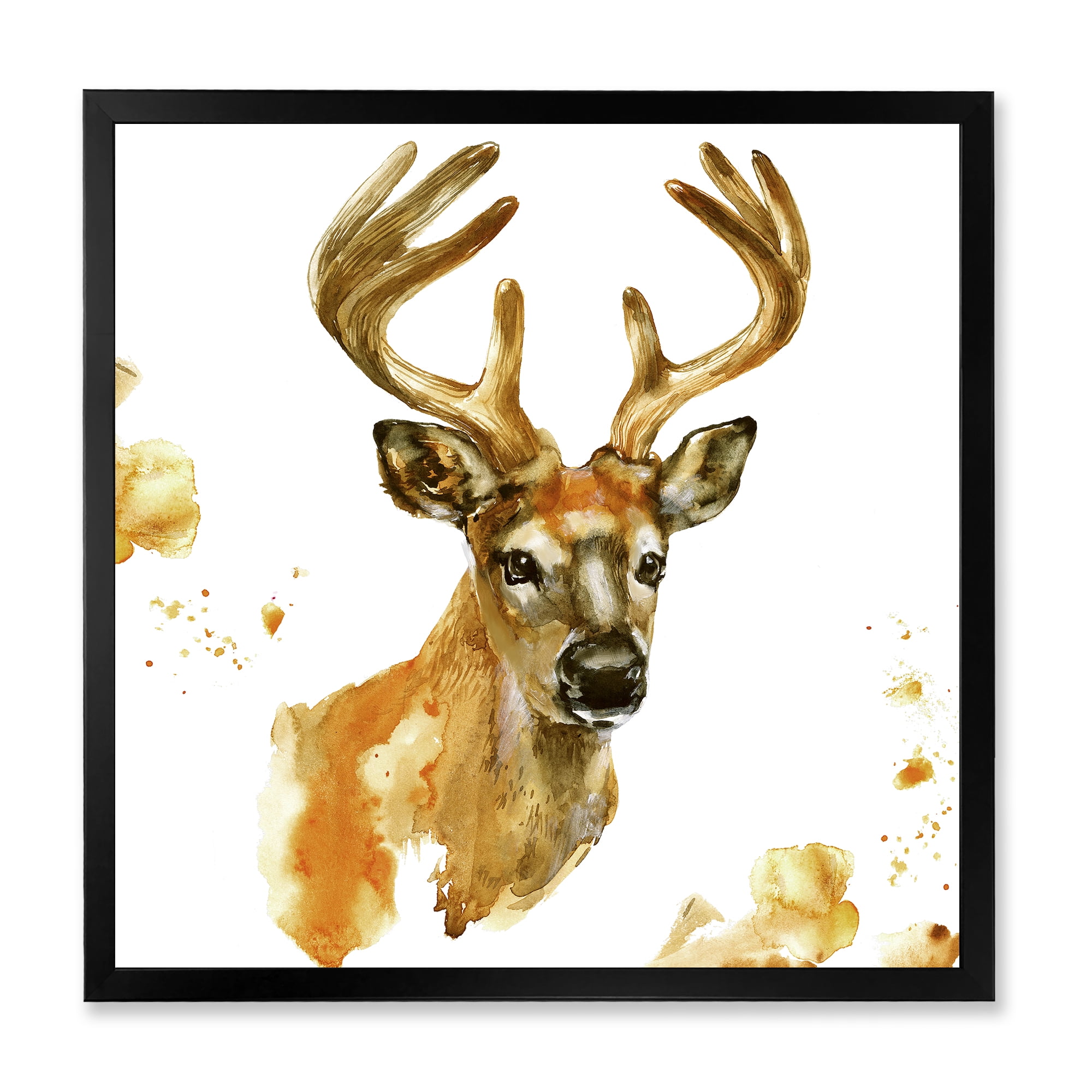 Designart 'Abstract Portrait Of Deer With Big Horns' Farmhouse Framed Art Print