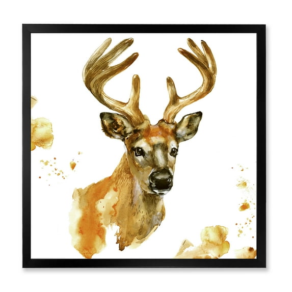 Designart 'Abstract Portrait Of Deer With Big Horns' Farmhouse Framed Art Print