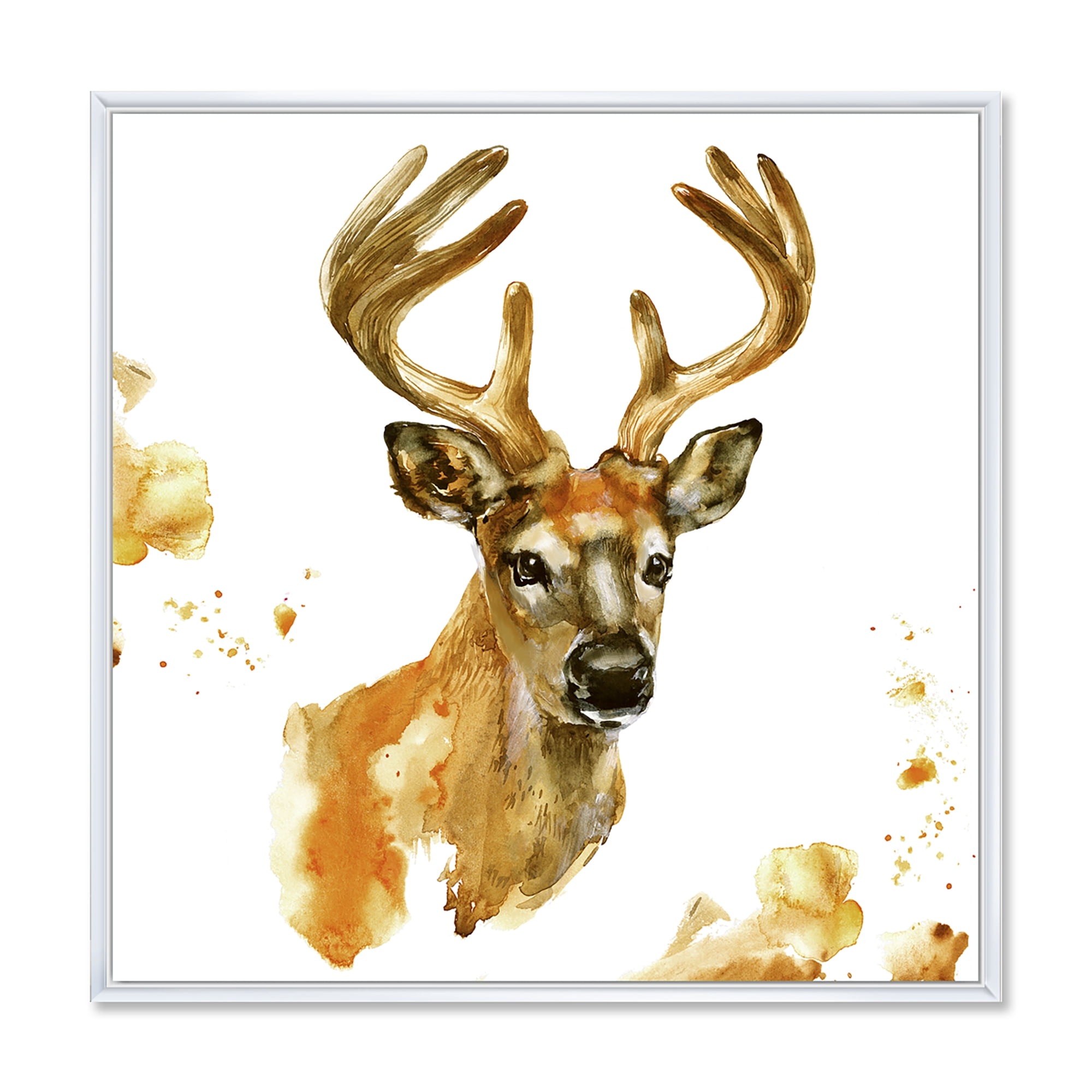 Designart 'Abstract Portrait Of Deer With Big Horns' Farmhouse Framed Canvas Wall Art Print