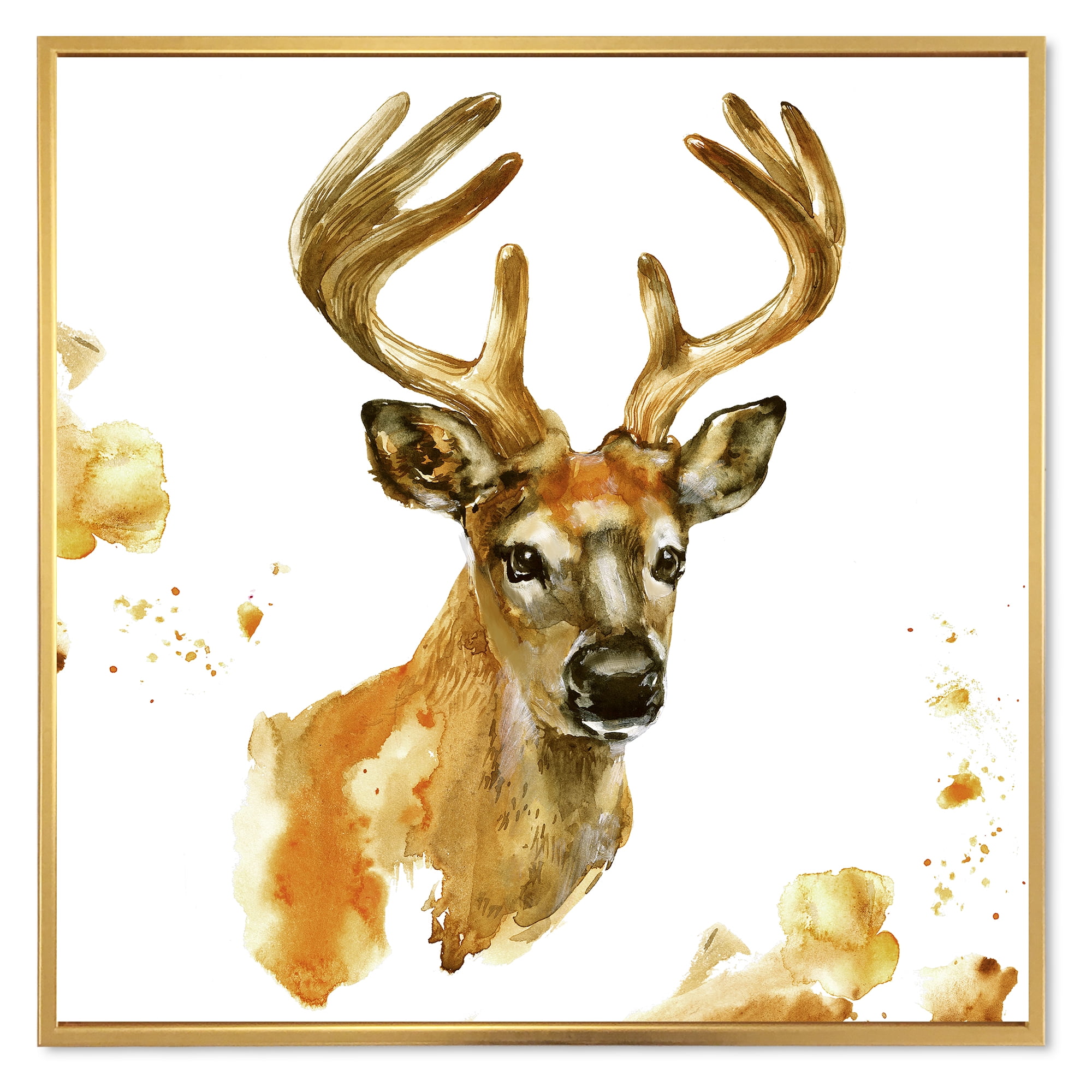 Designart 'Abstract Portrait Of Deer With Big Horns' Farmhouse Framed Canvas Wall Art Print