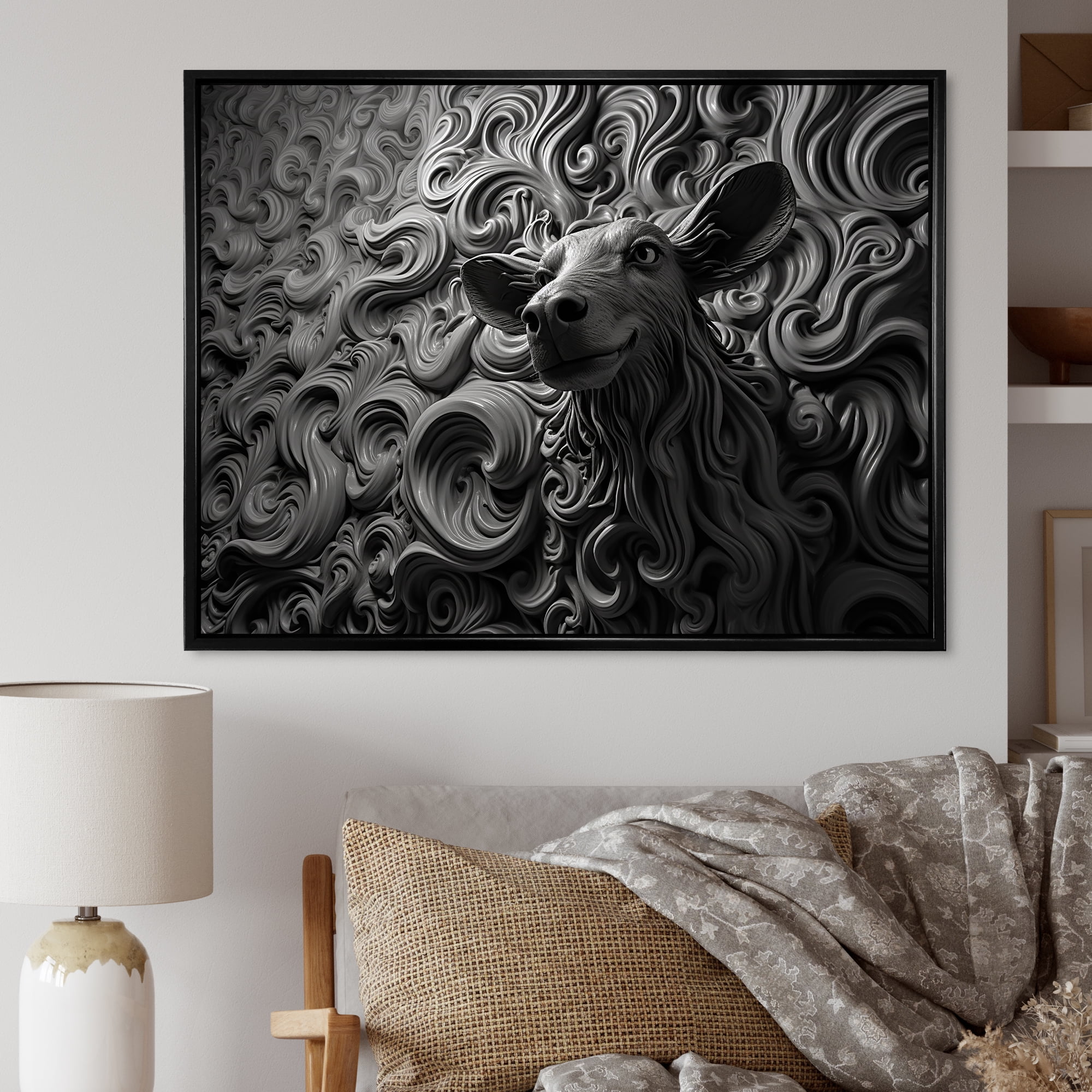 Designart "Abstract Portrait of Goat in Black and White I" Animals