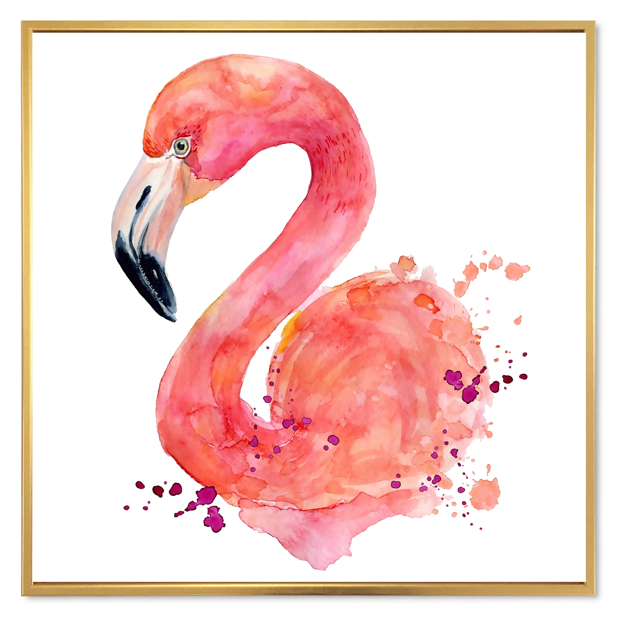 Designart 'Abstract Portrait of Pink Flamingo I' Farmhouse Framed Canvas Wall Art Print