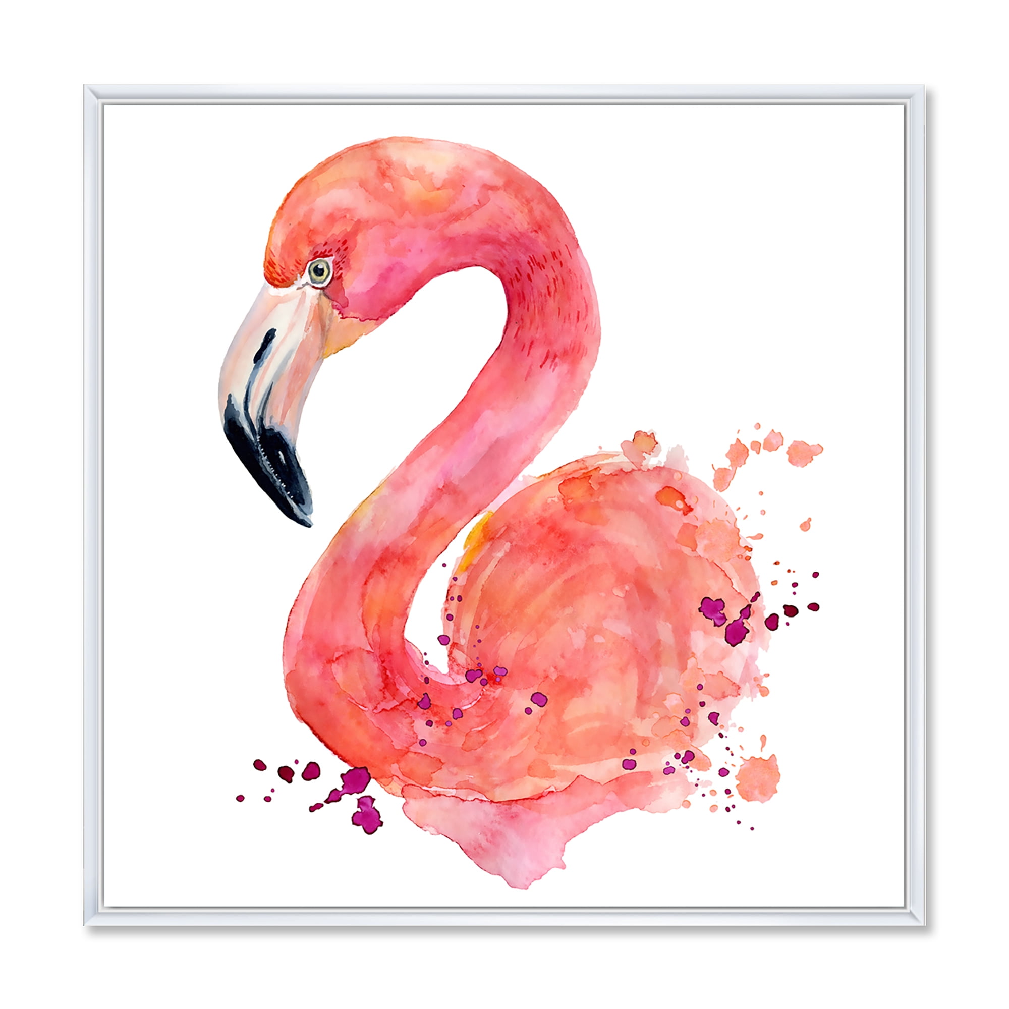 Designart 'Abstract Portrait of Pink Flamingo I' Farmhouse Framed Canvas Wall Art Print