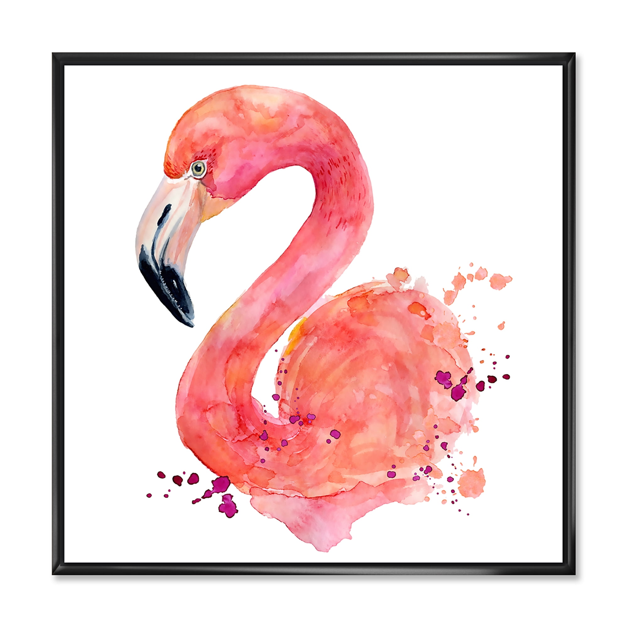 Designart 'Abstract Portrait of Pink Flamingo I' Farmhouse Framed Canvas Wall Art Print