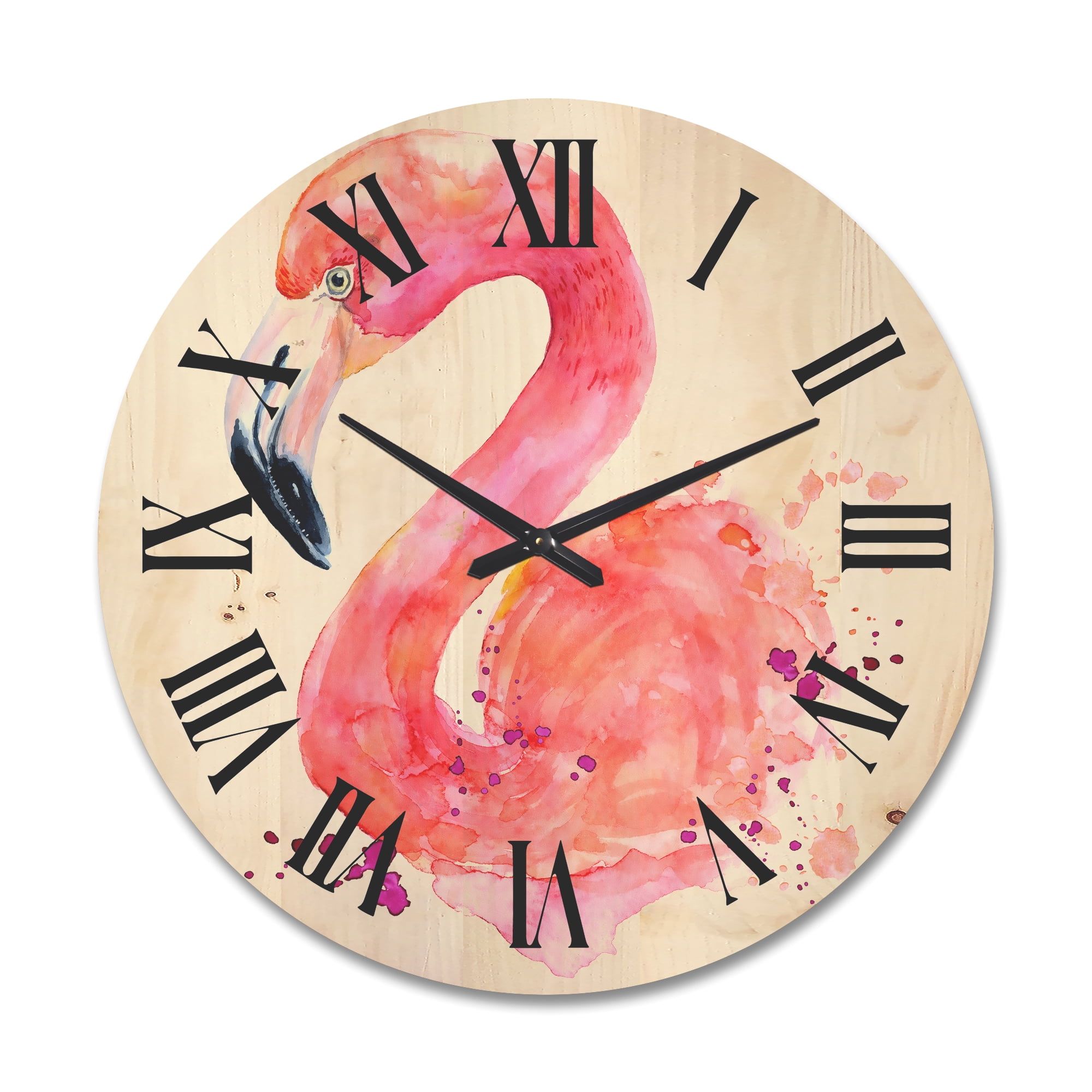 Designart 'Abstract Portrait of Pink Flamingo I' Farmhouse Wood Wall Clock
