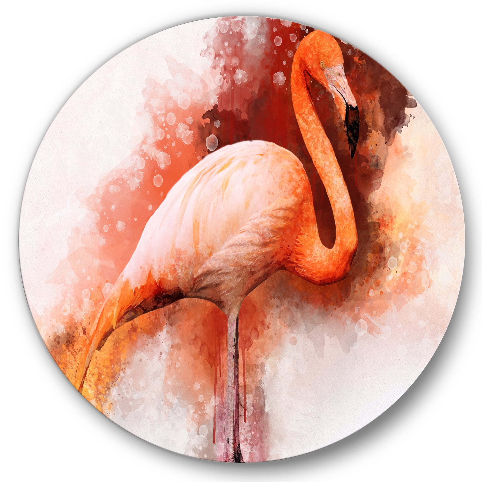 Designart 'Abstract Portrait of Pink Flamingo II' Farmhouse Circle Metal Wall Art 36x36 - Disc of 36