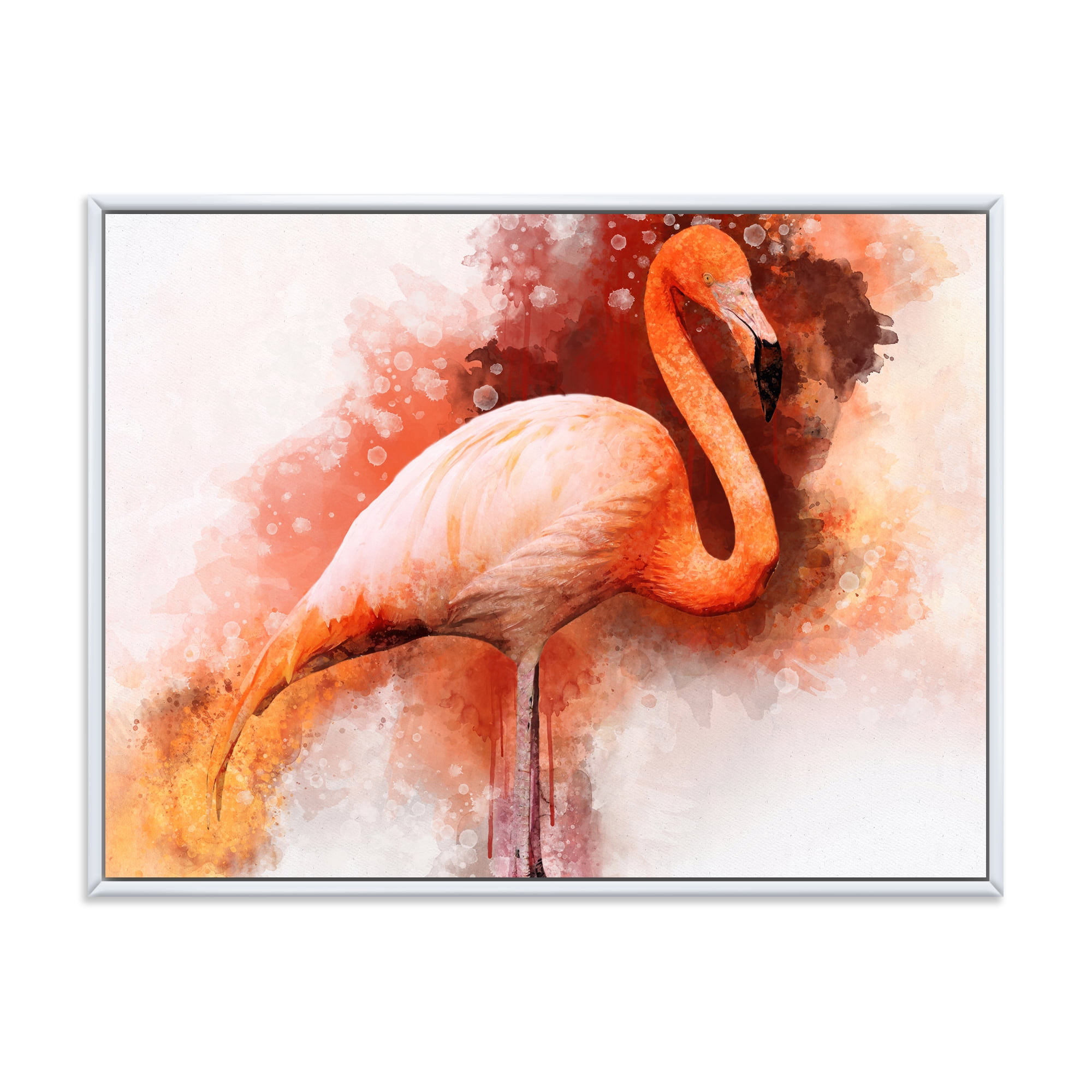 Abstract Pink Flamingo Portrait on Canvas with White Wood Frame