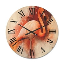 Designart 'Abstract Portrait of Pink Flamingo II' Farmhouse Wood Wall Clock