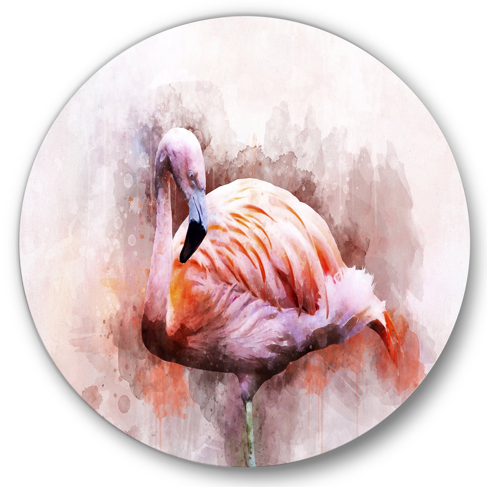 Designart 'Abstract Portrait of Pink Flamingo III' Farmhouse Circle Metal Wall Art 29x29 - Disc of 29
