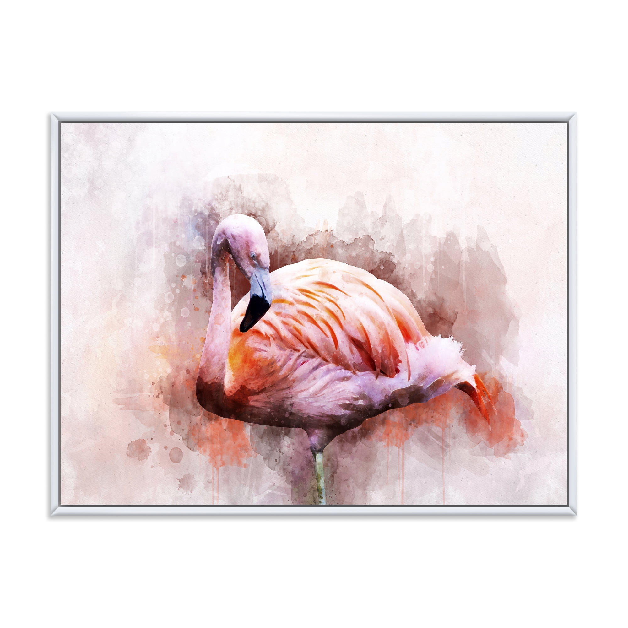 Designart 'Abstract Portrait of Pink Flamingo III' Farmhouse Framed Canvas Wall Art Print