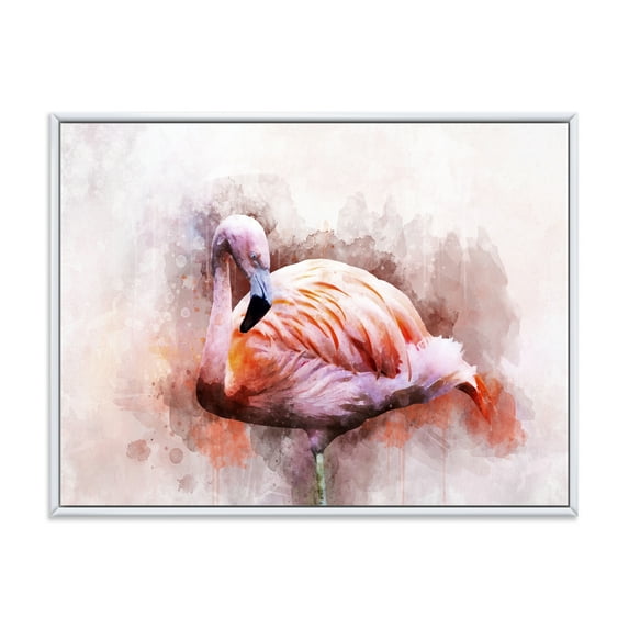 Designart 'Abstract Portrait of Pink Flamingo III' Farmhouse Framed Canvas Wall Art Print