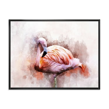 Designart 'Abstract Portrait of Pink Flamingo III' Farmhouse Framed Canvas Wall Art Print