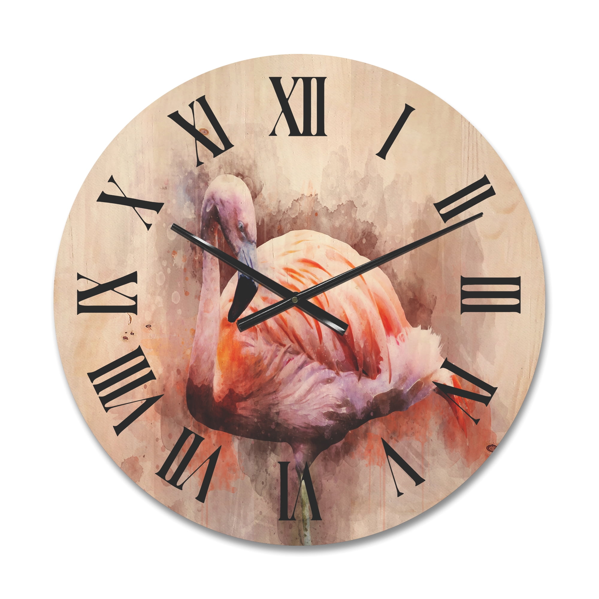 Designart 'Abstract Portrait of Pink Flamingo III' Farmhouse Wood Wall Clock