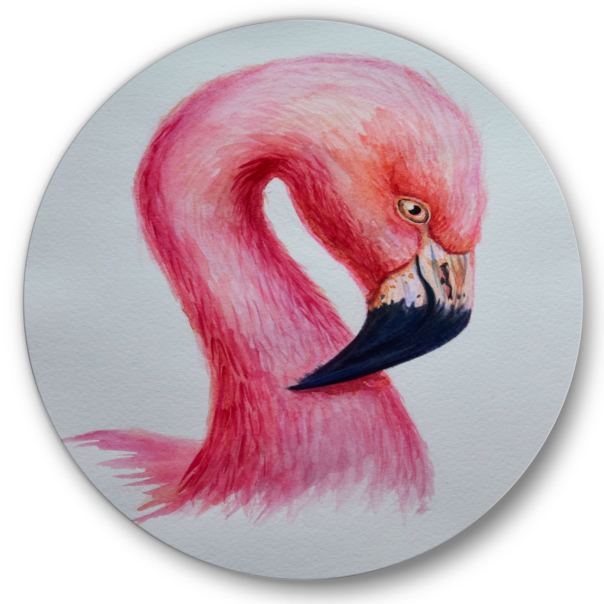 Designart 'Abstract Portrait of Pink Flamingo IV' Farmhouse Circle Metal Wall Art 11x11 - Disc of 11