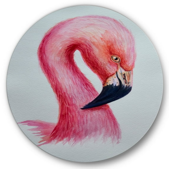 Designart 'Abstract Portrait of Pink Flamingo IV' Farmhouse Circle Metal Wall Art 36x36 - Disc of 36