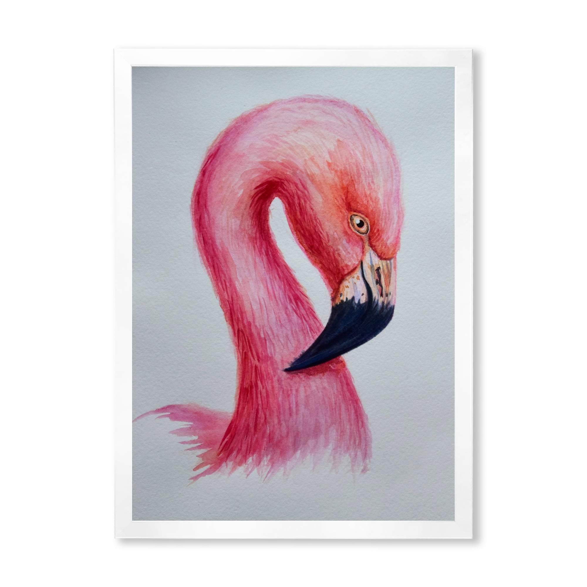 Designart 'Abstract Portrait of Pink Flamingo IV' Farmhouse Framed Art Print