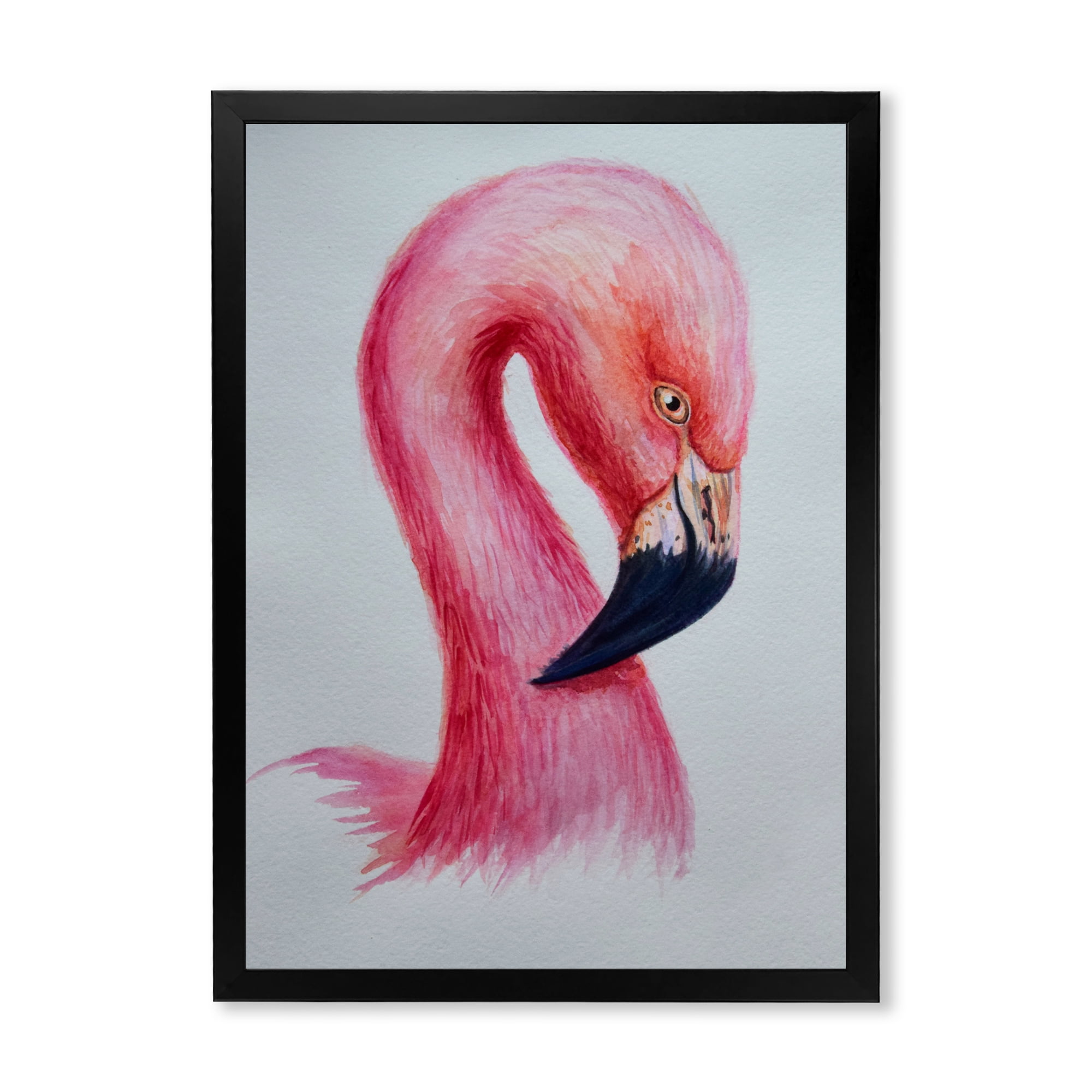 Designart 'Abstract Portrait of Pink Flamingo IV' Farmhouse Framed Art Print