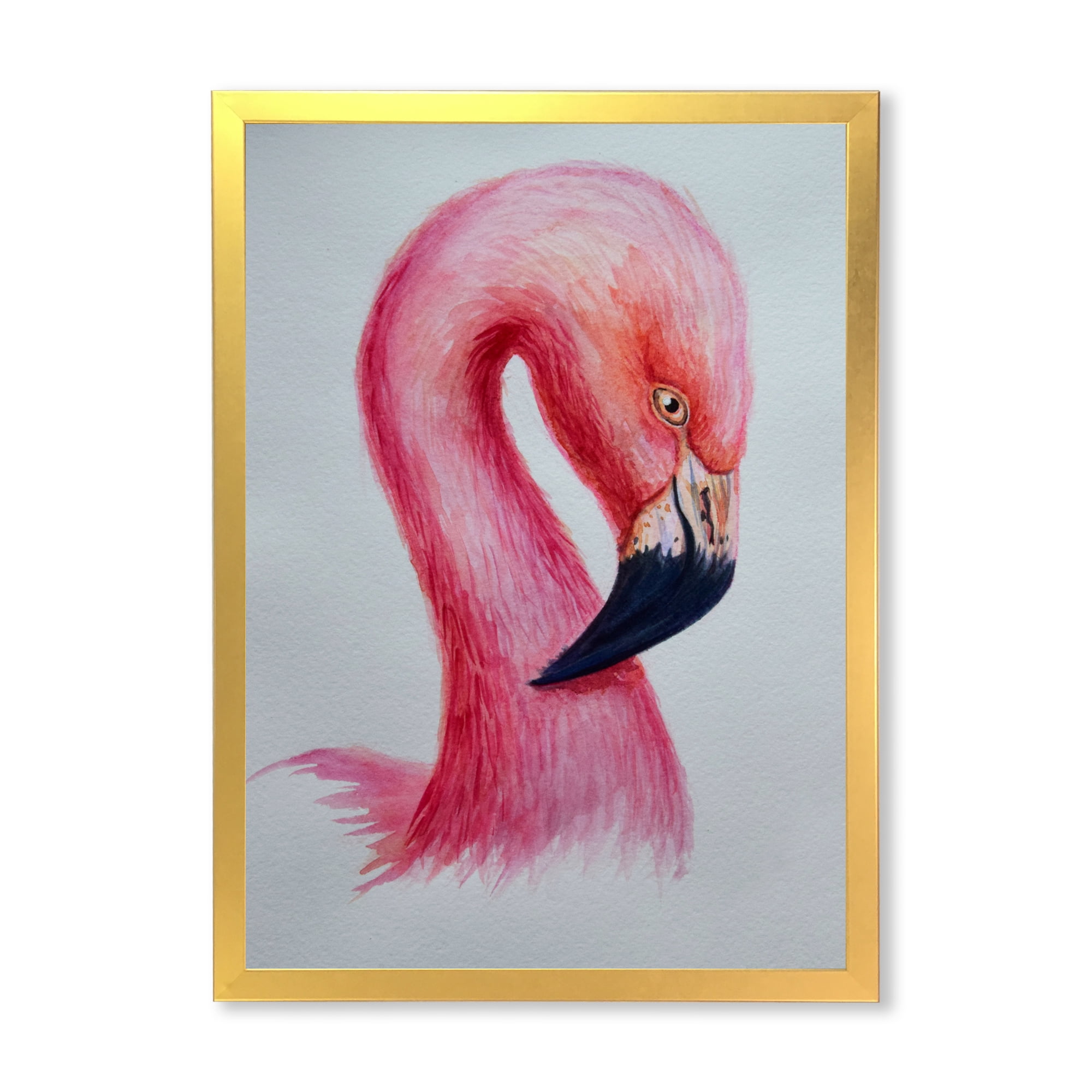 Designart 'Abstract Portrait of Pink Flamingo IV' Farmhouse Framed Art Print