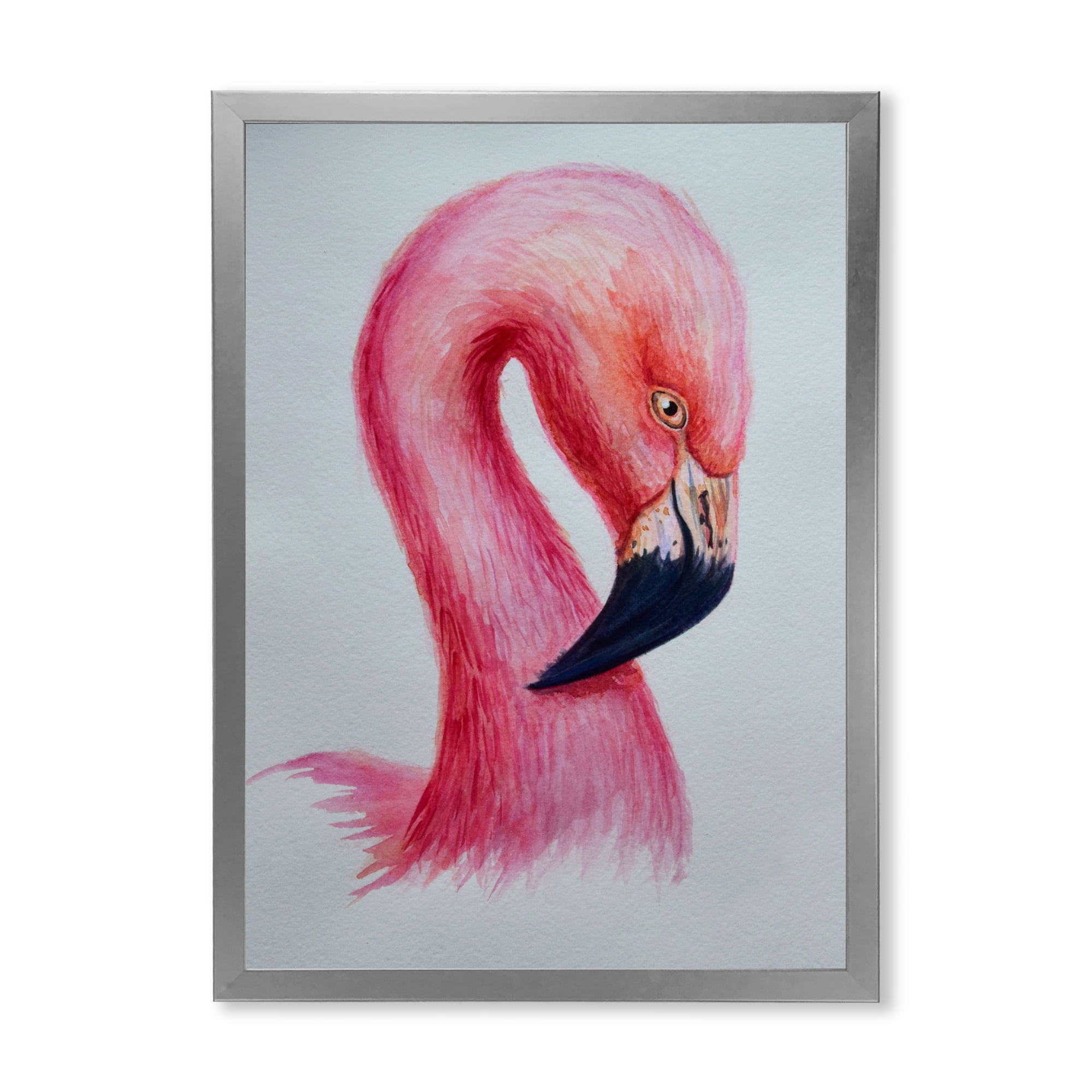 Designart 'Abstract Portrait of Pink Flamingo IV' Farmhouse Framed Art Print