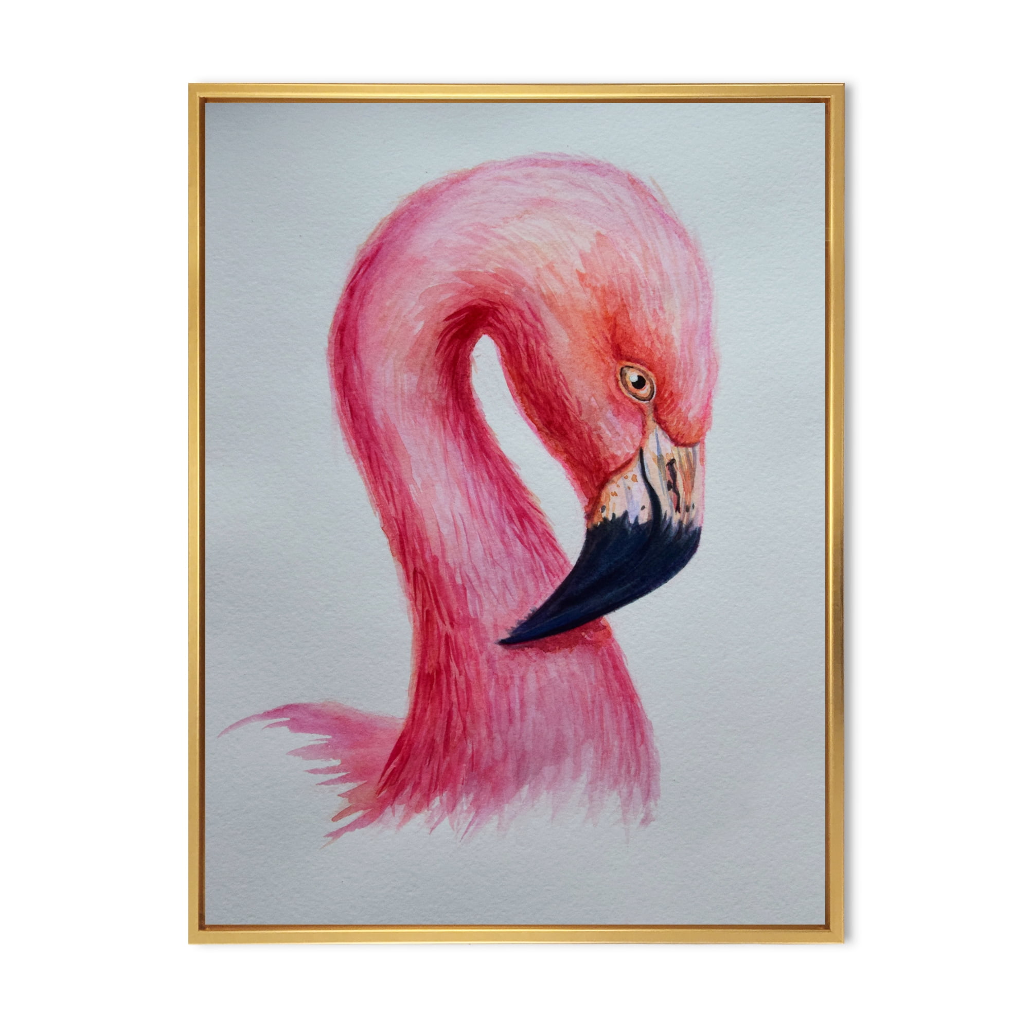 Designart 'Abstract Portrait of Pink Flamingo IV' Farmhouse Framed Canvas Wall Art Print
