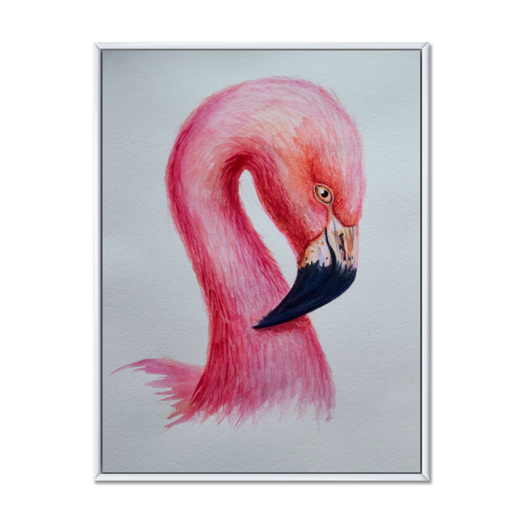 Designart 'Abstract Portrait of Pink Flamingo IV' Farmhouse Framed Canvas Wall Art Print