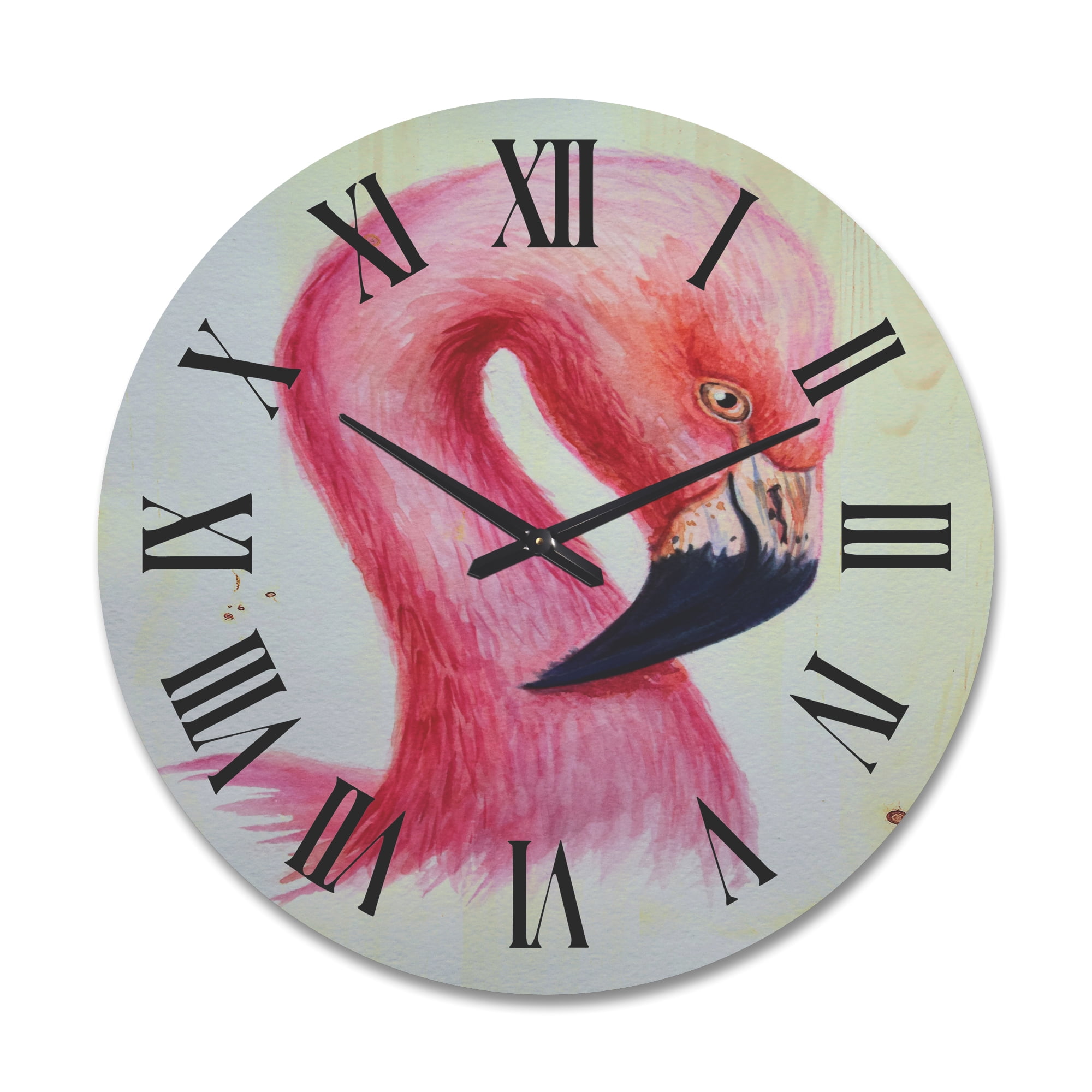 Designart 'Abstract Portrait of Pink Flamingo IV' Farmhouse Wood Wall Clock
