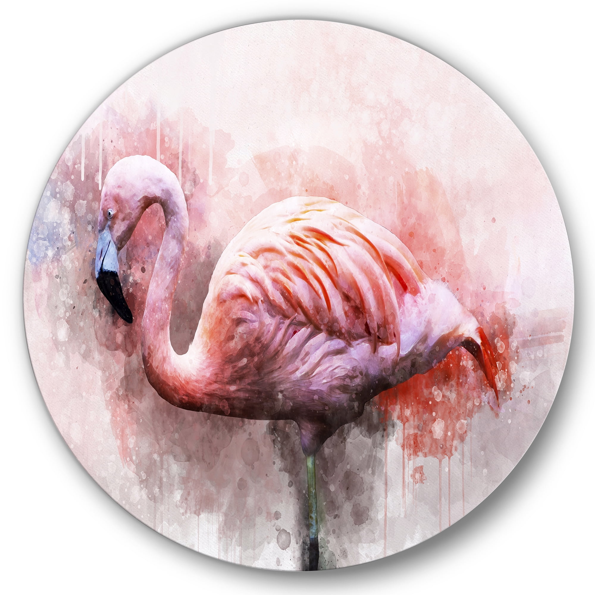 Designart 'Abstract Portrait of Pink Flamingo V' Farmhouse Circle Metal Wall Art 36x36 - Disc of 36