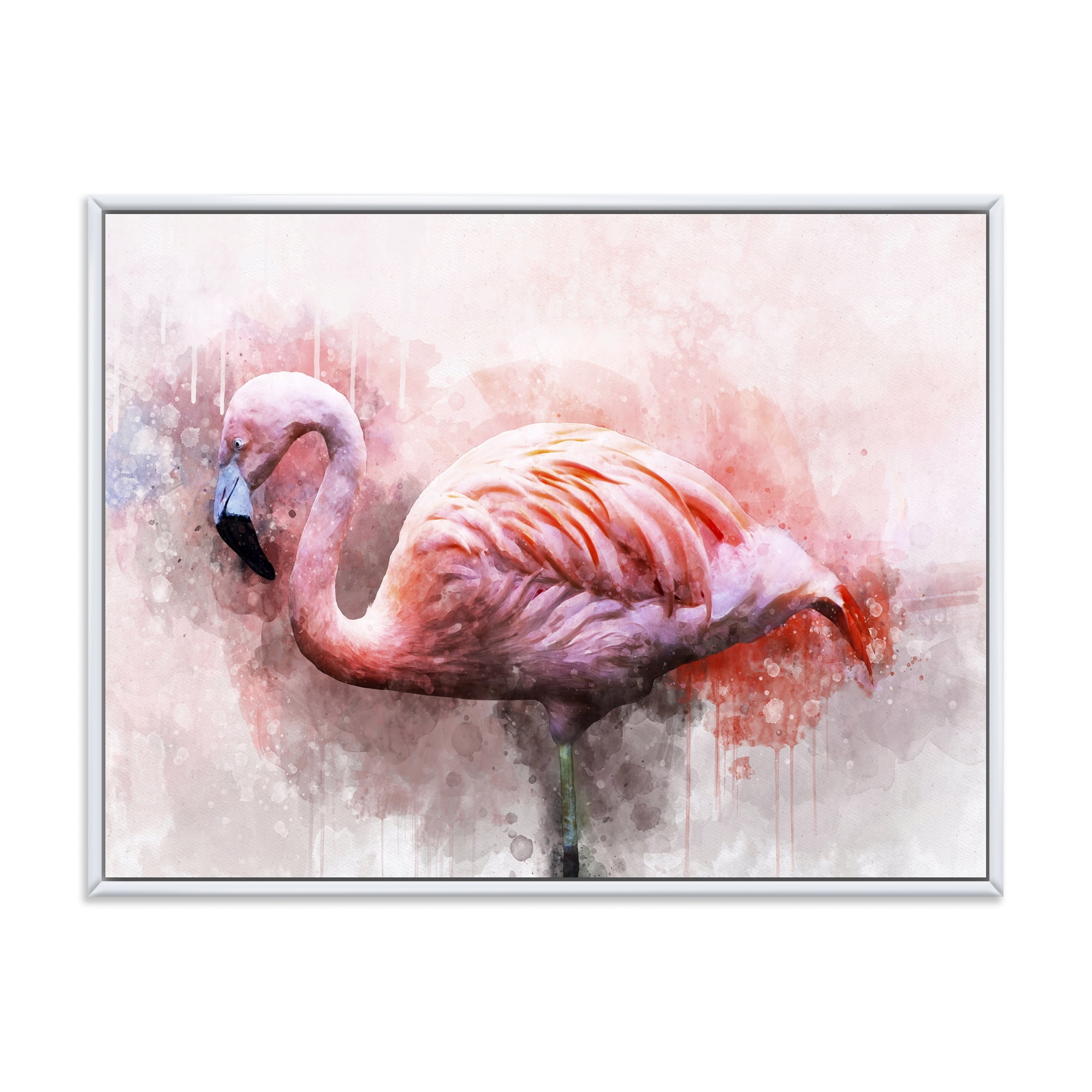 Designart 'Abstract Portrait of Pink Flamingo V' Farmhouse Framed Canvas Wall Art Print