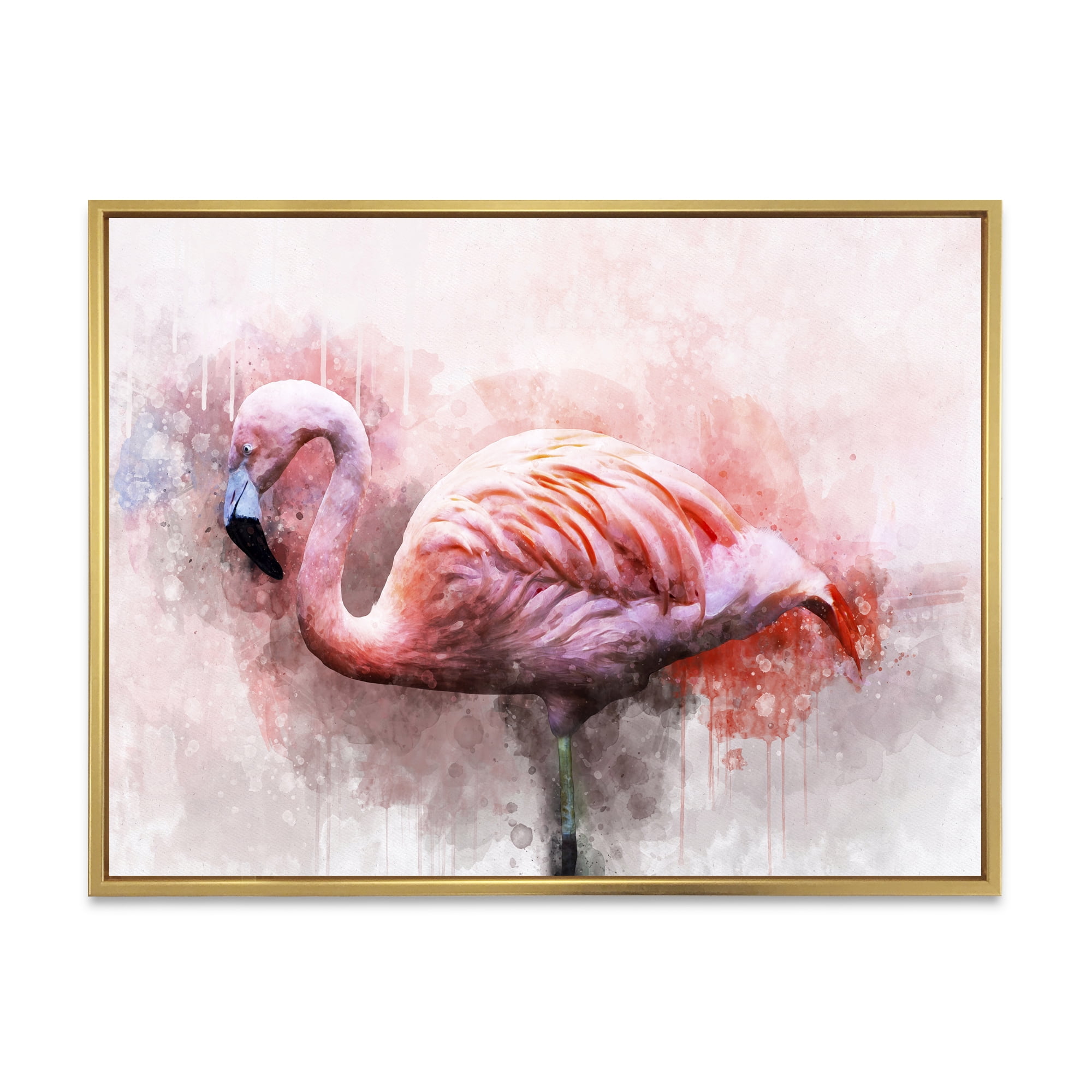 Designart 'Abstract Portrait of Pink Flamingo V' Farmhouse Framed Canvas Wall Art Print