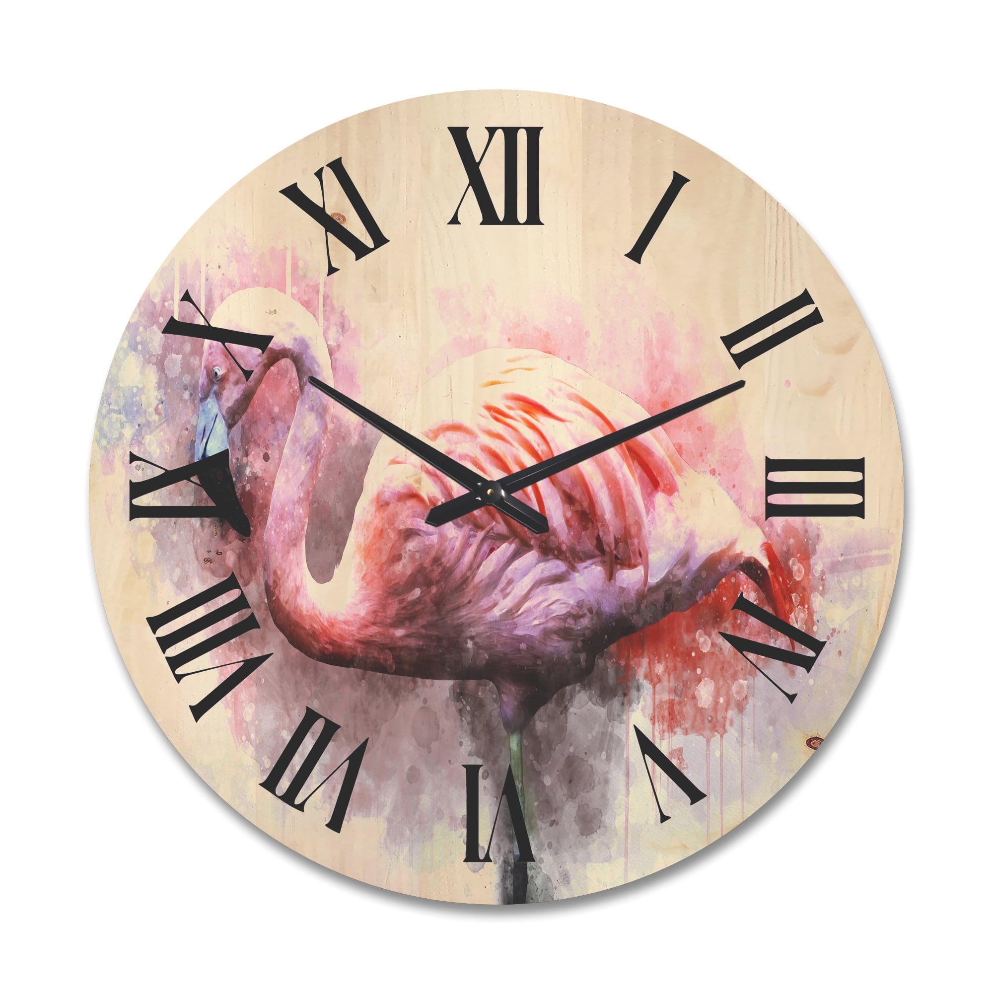 Designart 'Abstract Portrait of Pink Flamingo V' Farmhouse Wood Wall Clock