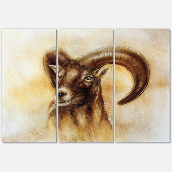 Designart ' Abstract Portrait of Wild Ram With Mighty Horns I ' Modern Canvas Wall Art Print