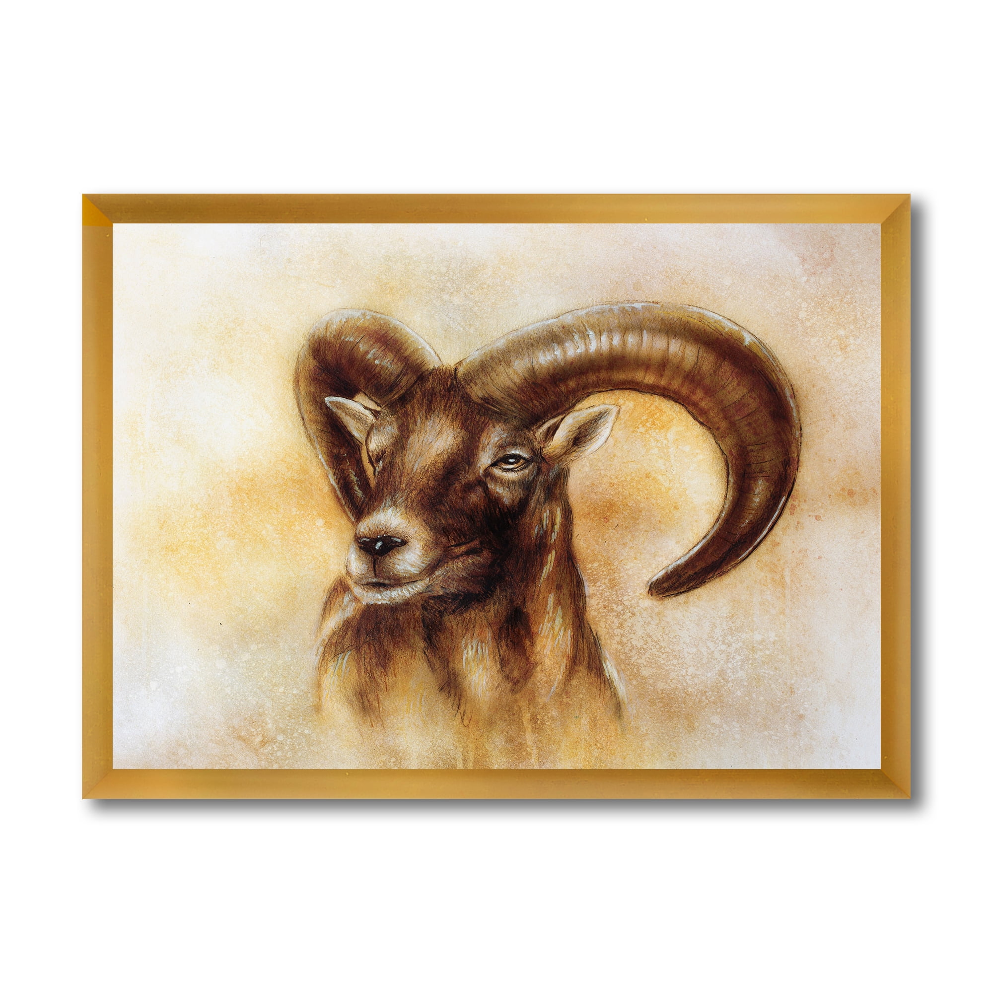 Designart 'Abstract Portrait of Wild Ram With Mighty Horns I' Modern Framed Art Print