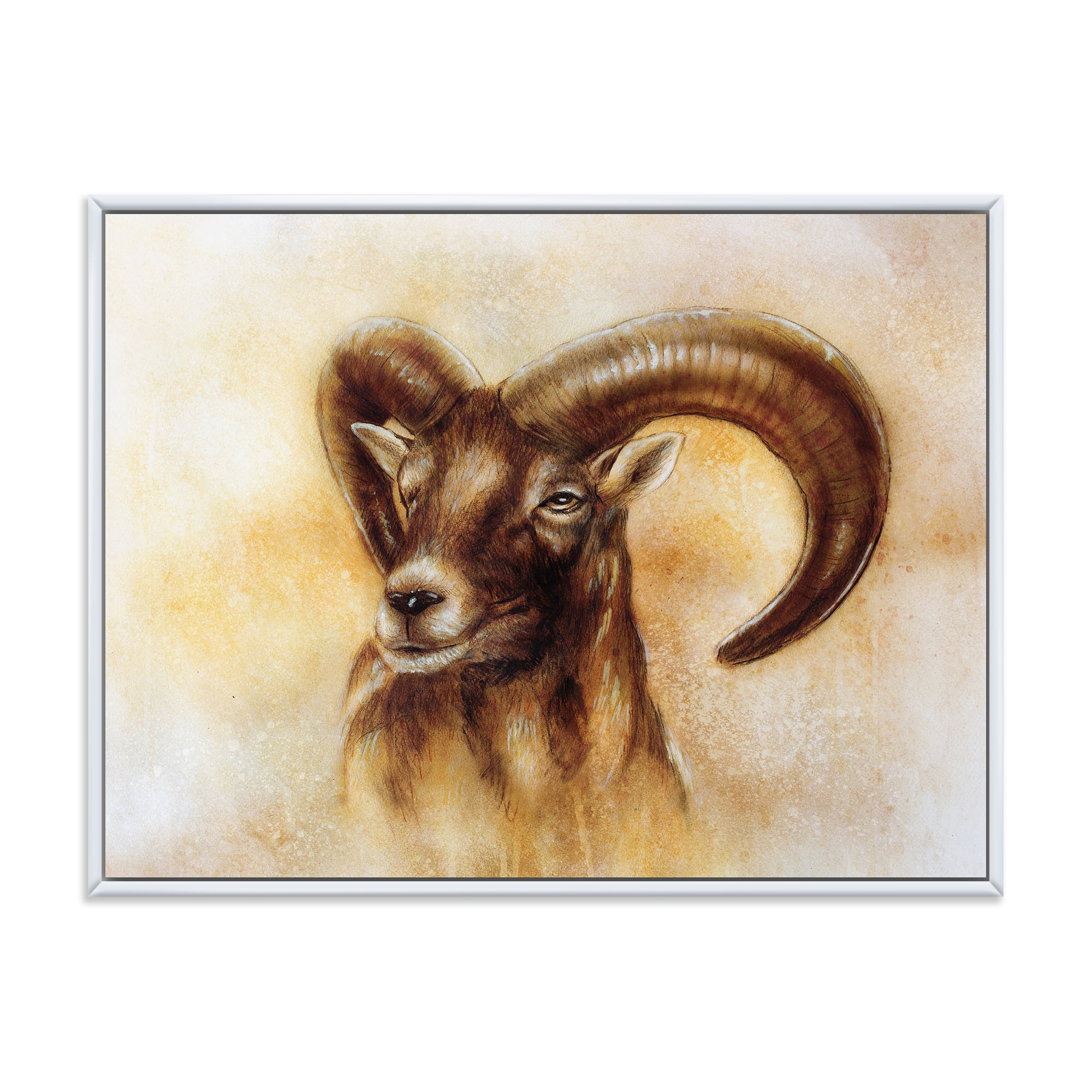 Designart 'Abstract Portrait of Wild Ram With Mighty Horns I' Modern Framed Canvas Wall Art Print