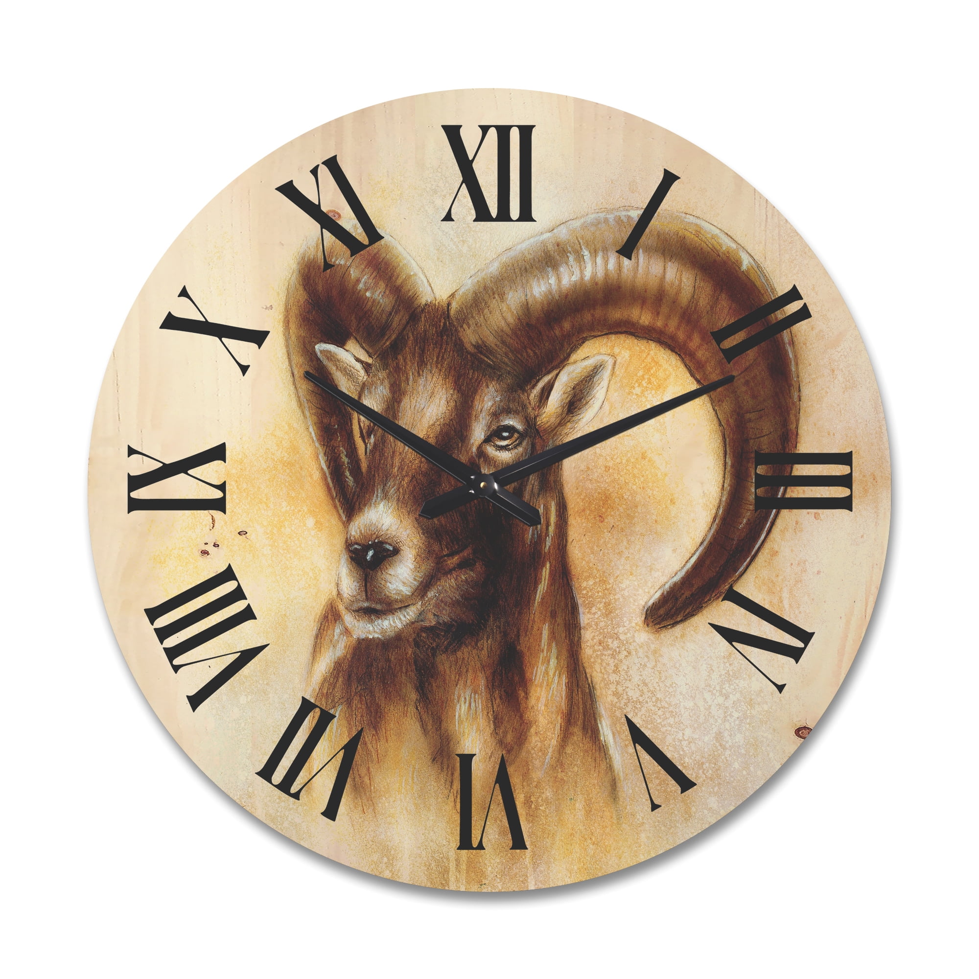 Designart 'Abstract Portrait of Wild Ram With Mighty Horns I' Modern Wood Wall Clock
