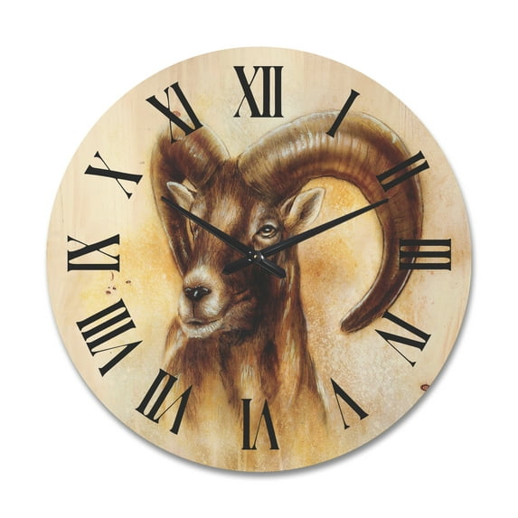 Designart 'Abstract Portrait of Wild Ram With Mighty Horns I' Modern Wood Wall Clock
