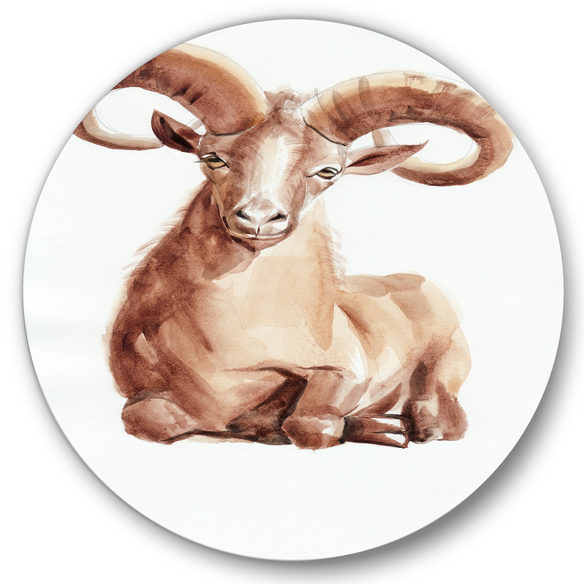 Designart 'Abstract Portrait of Wild Ram With Mighty Horns II' Farmhouse Circle Metal Wall Art 36x36 - Disc of 36