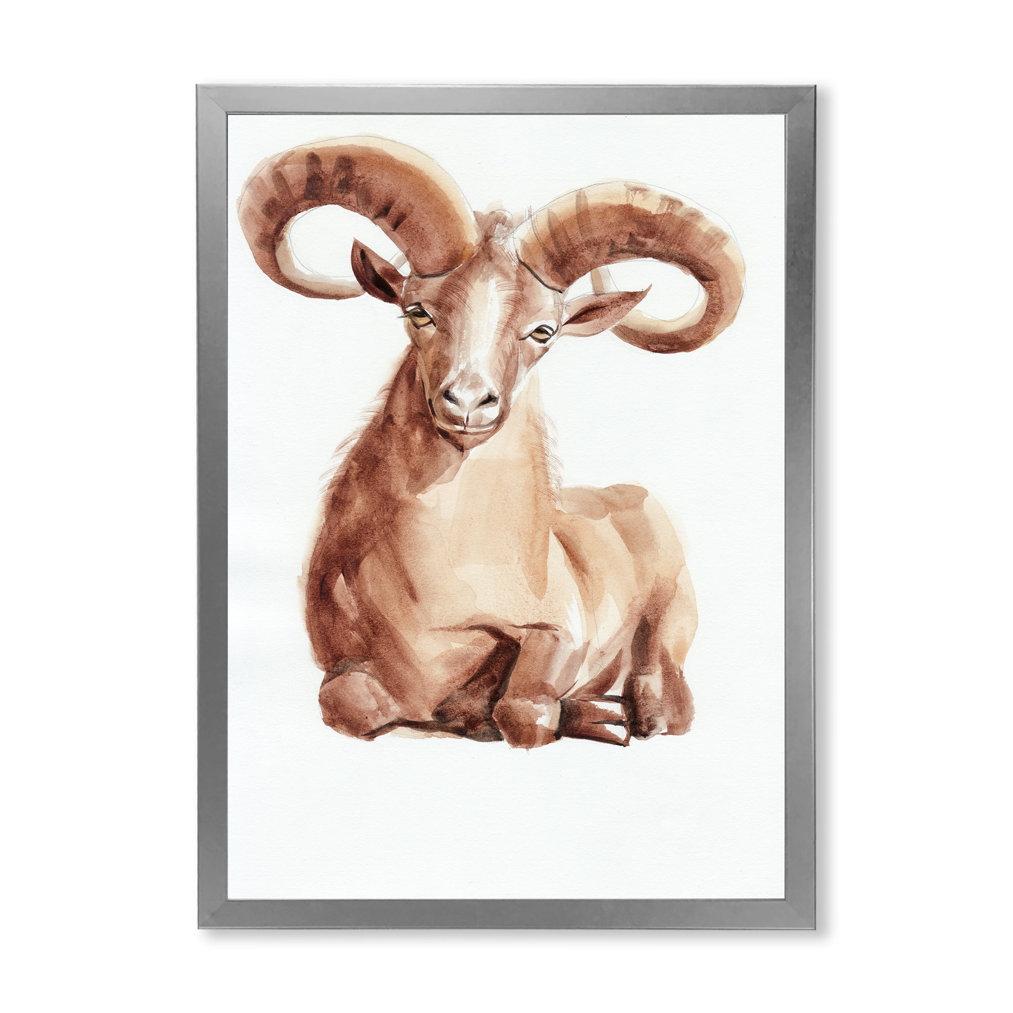 Designart 'Abstract Portrait of Wild Ram With Mighty Horns II' Farmhouse Framed Art Print