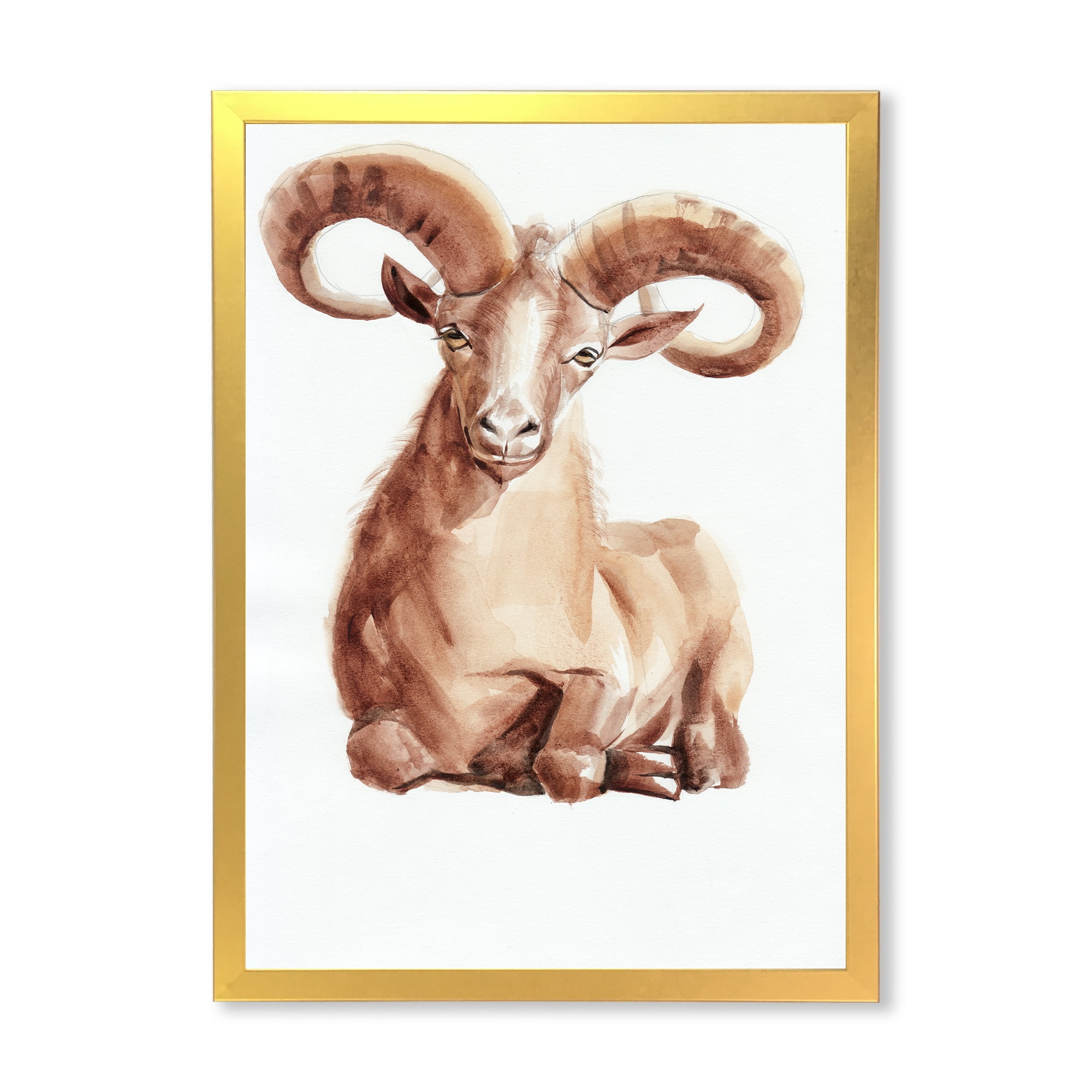 Designart 'Abstract Portrait of Wild Ram With Mighty Horns II' Farmhouse Framed Art Print